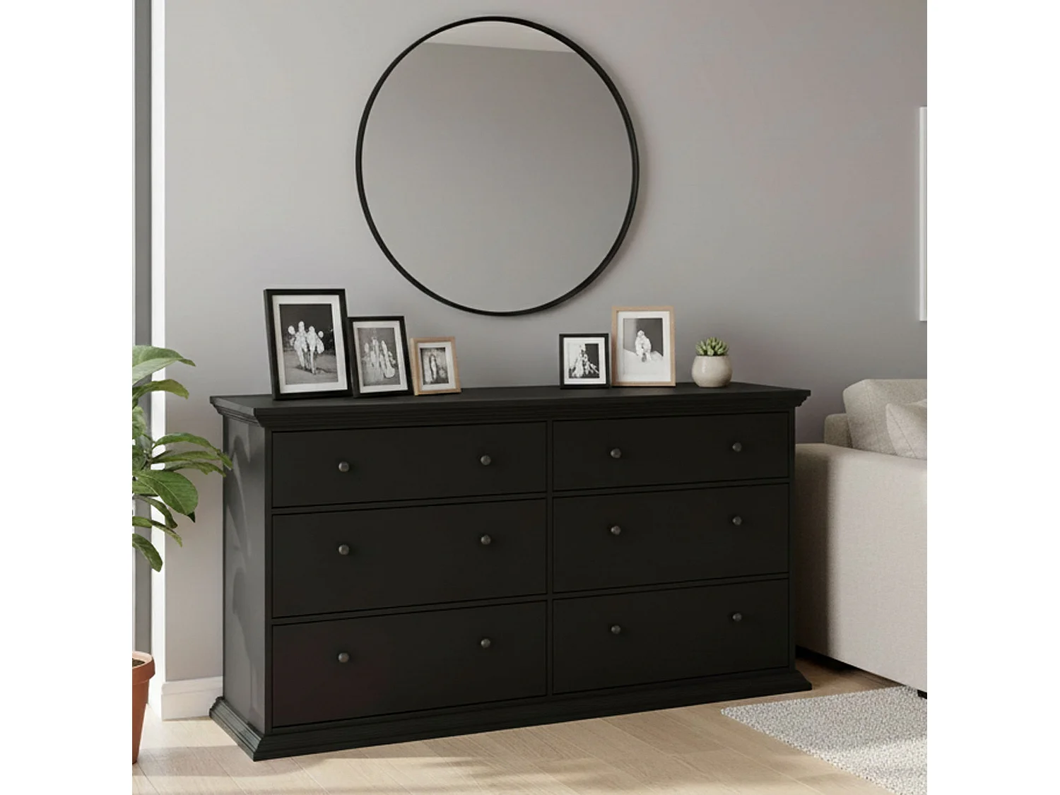 Credenza Hibaru, 6 Cassetti, 51.6x163.3x88.2h cm Nero, Madia