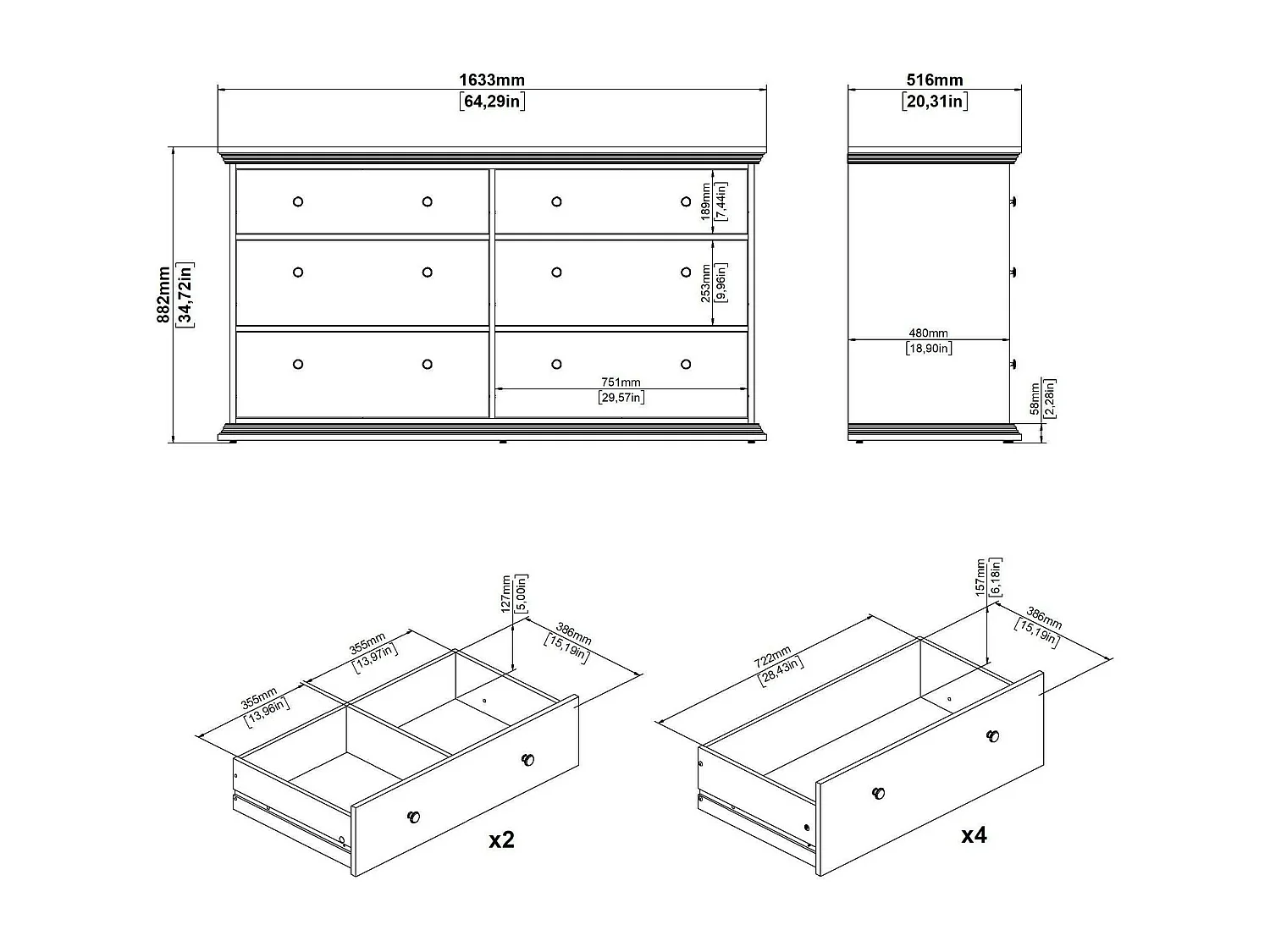Kommode Dsanson, Wohnzimmerbuffet, Wohnzimmer-Sideboard, Moderne Küchen-Speisekammer, 163x52 h88 cm, Schwarz