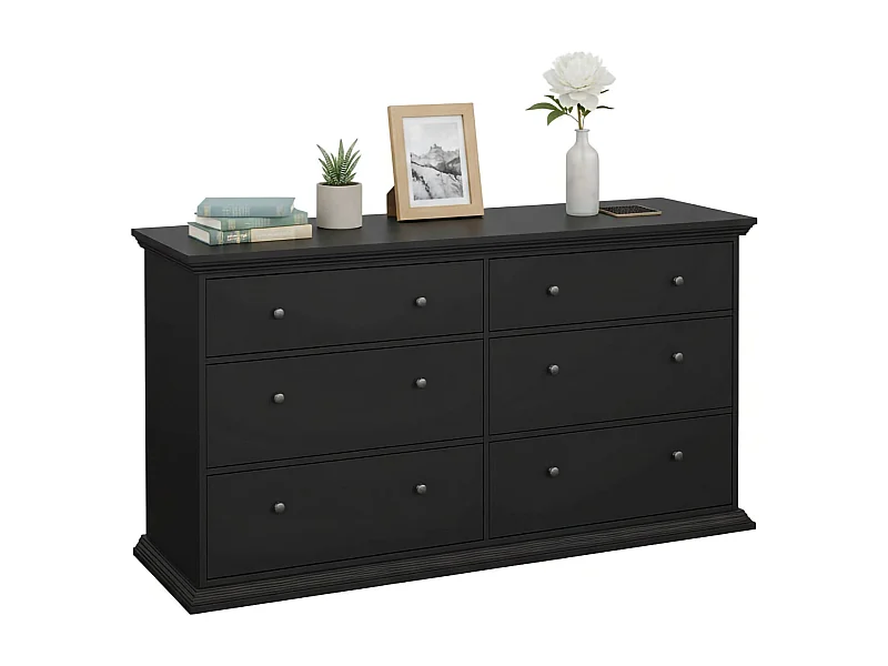 Credenza Hibaru, 6 Cassetti, 51.6x163.3x88.2h cm Nero, Madia