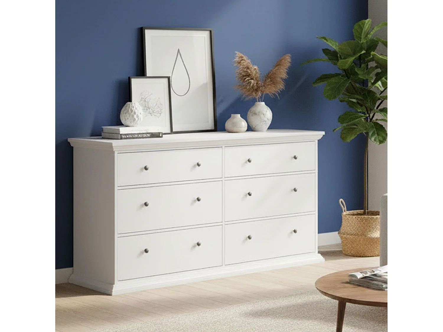 Kommode Dsanson, Wohnzimmerbuffet, Wohnzimmer-Sideboard, Moderne Küchen-Speisekammer, 163x52 h88 cm, WeiÃŸ