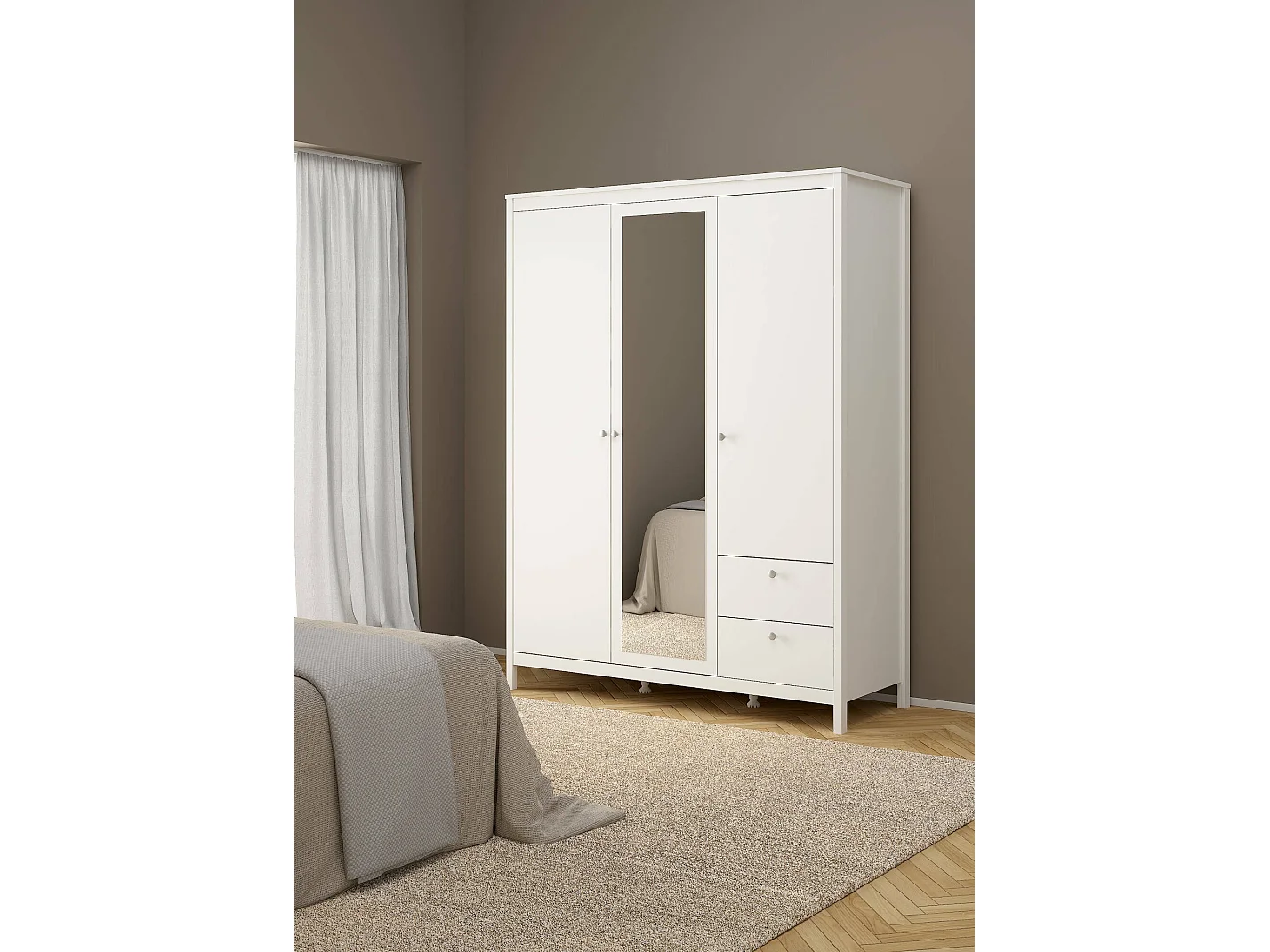 Guardaroba 3 Ante Rufina, 4 Ripiani, 58.4x150 cm Bianco, Armadio Camera da Letto