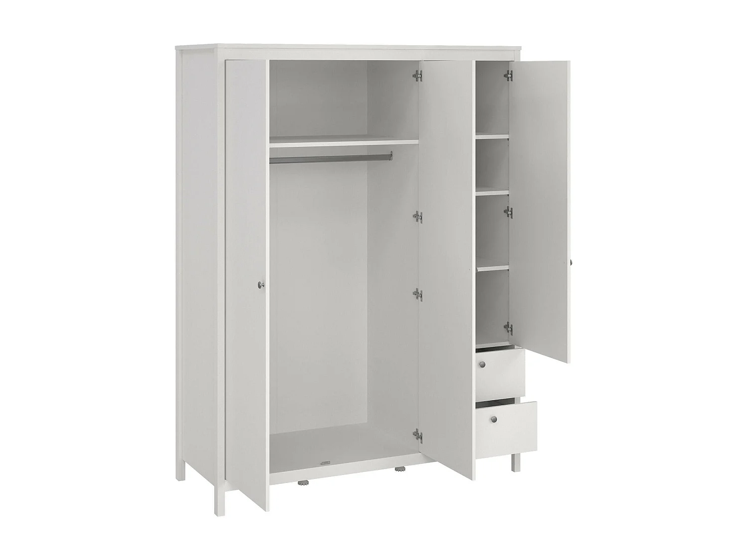 Guardaroba 3 Ante Rufina, 4 Ripiani, 58.4x150 cm Bianco, Armadio Camera da Letto