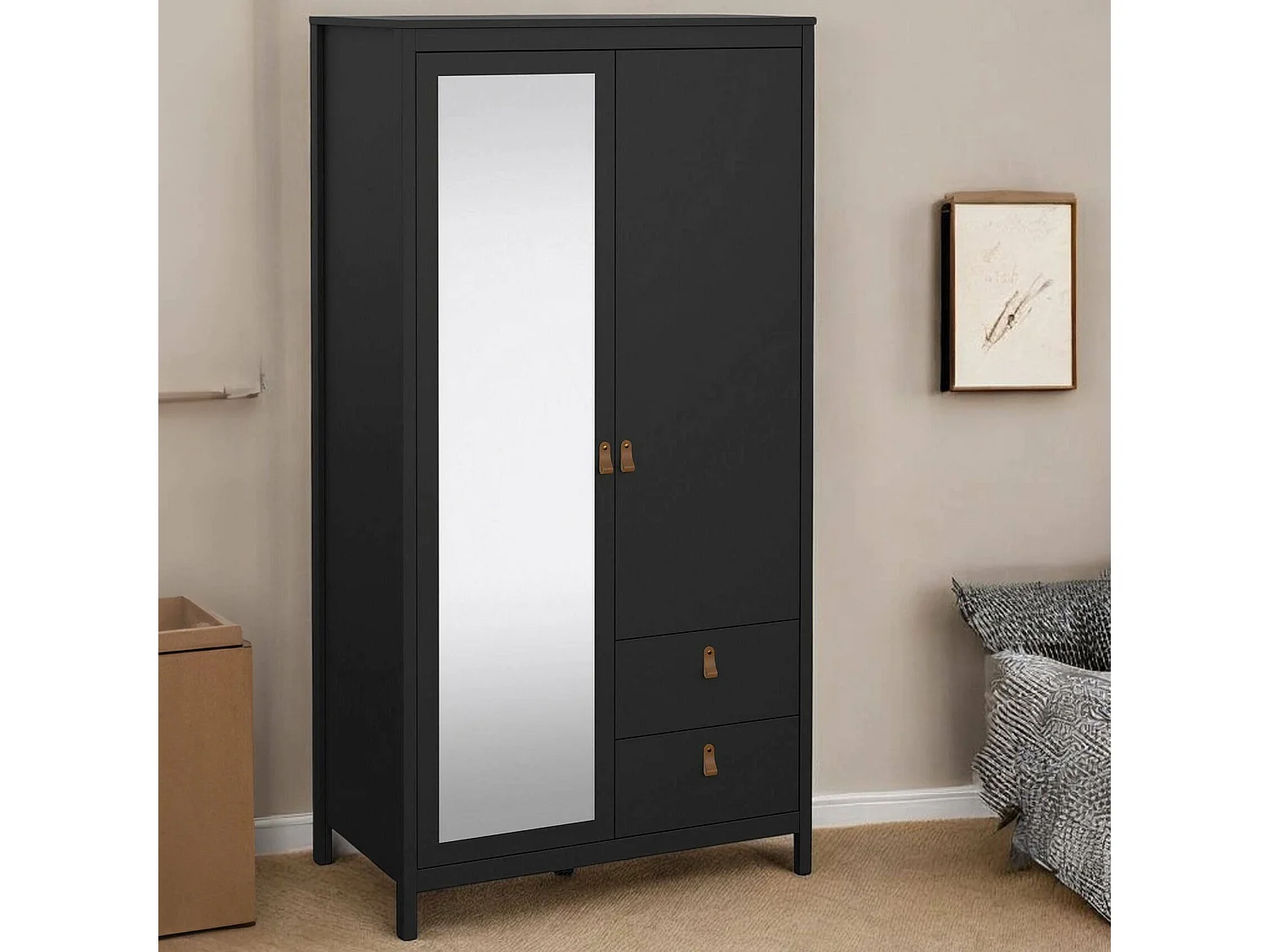 Garde-robe 2 portes Dscarlat, Meubles de chambre, Penderie de plain-pied, Placard à vêtements, 102x58 h199 cm, Noir