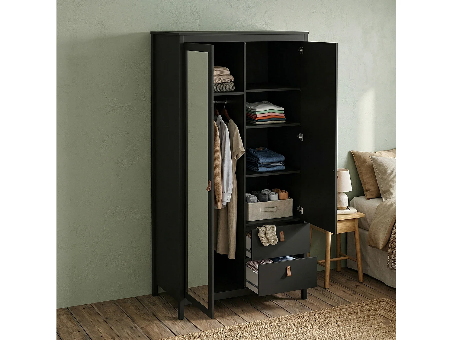 Garde-robe 2 portes Dscarlat, Meubles de chambre, Penderie de plain-pied, Placard à vêtements, 102x58 h199 cm, Noir