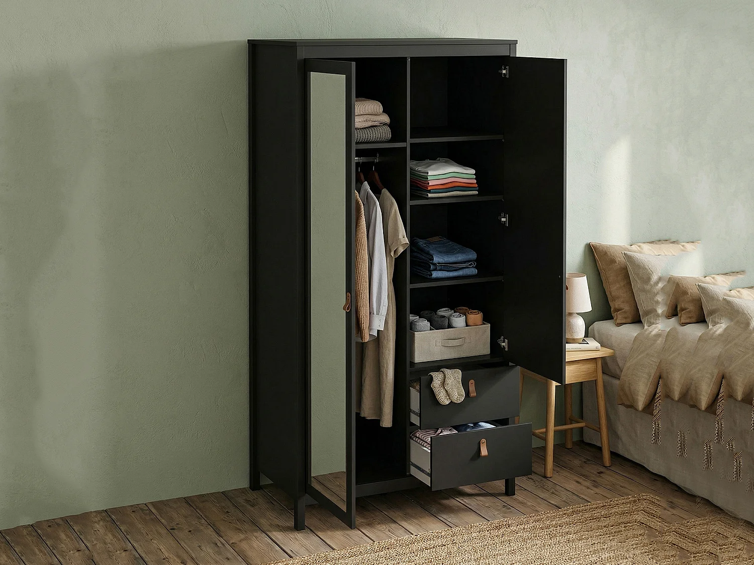 Garde-robe 2 portes Dscarlat, Meubles de chambre, Penderie de plain-pied, Placard à vêtements, 102x58 h199 cm, Noir