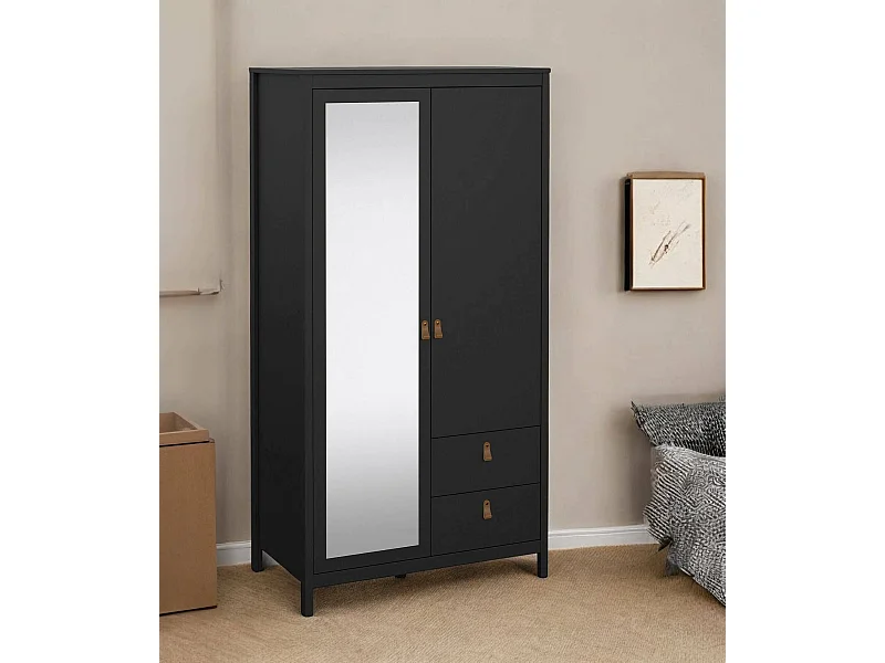 Dscarlat 2-deurskast, Slaapkamermeubel, Inloopkast, Kledingkast, 102x58 h199 cm, Zwart