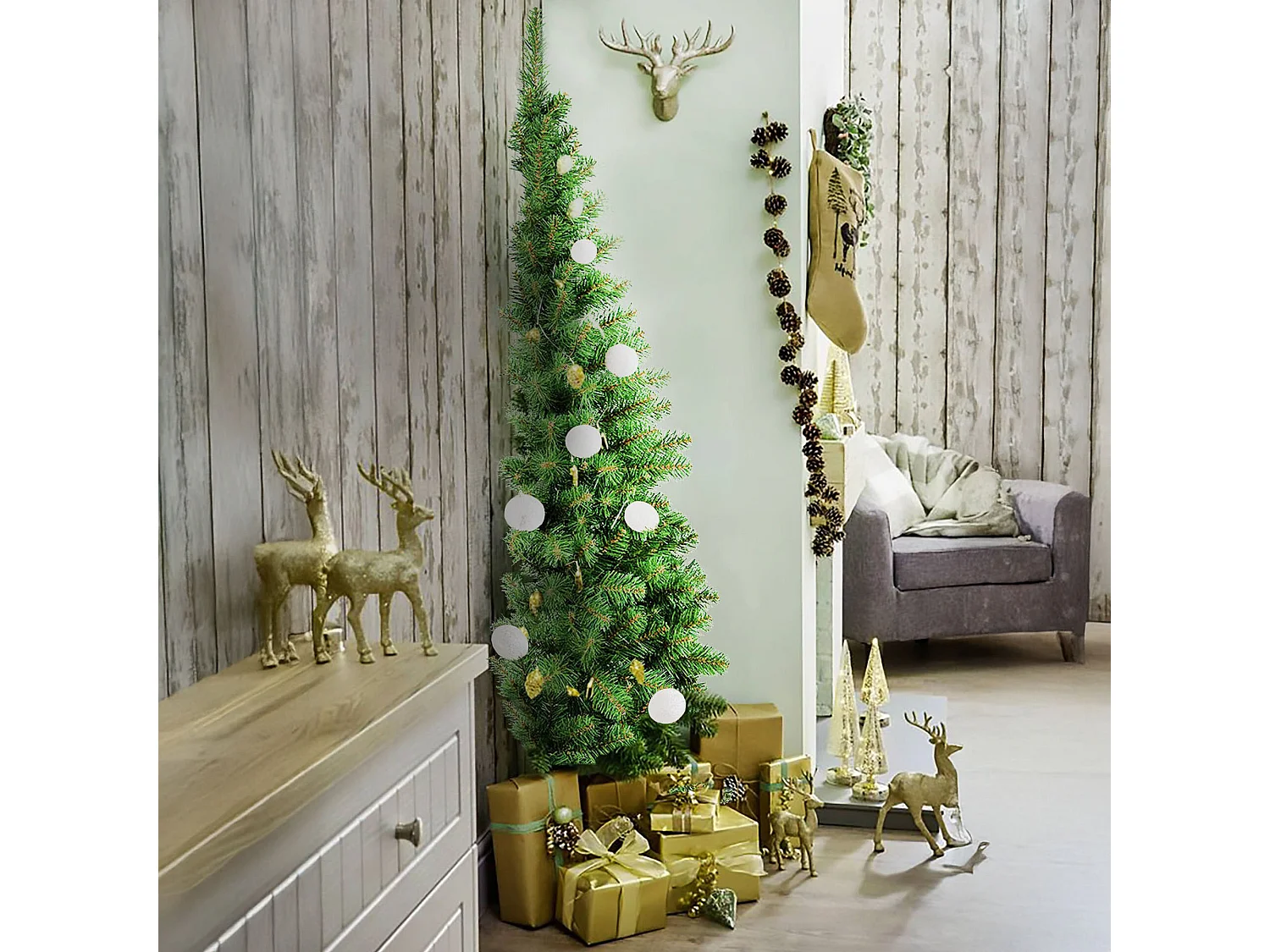 Árvore de Natal 180 cm Noell, 361 ramos, 180h cm verde, abertura de ramos individuais, ignífuga retardante de chama