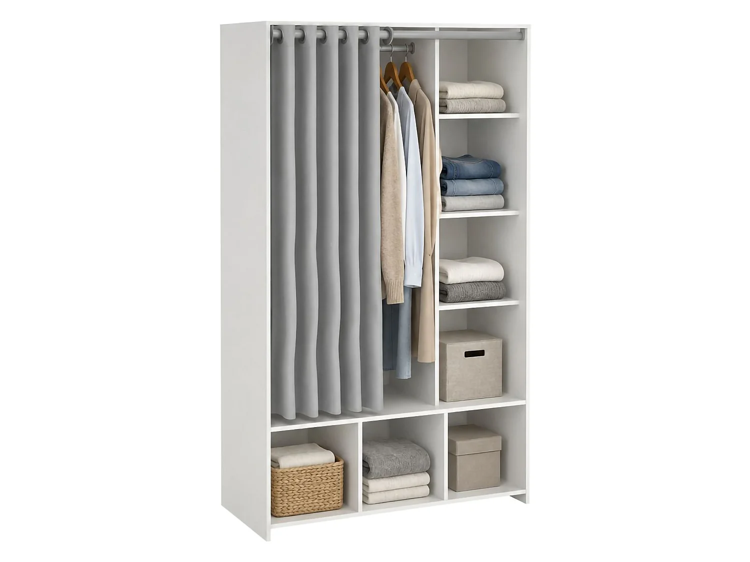 GroÃŸer Kleiderschrank Dseverin, Schlafzimmermöbel, Schrank, Garderobe, 105x48 h180 cm, WeiÃŸ und Grau