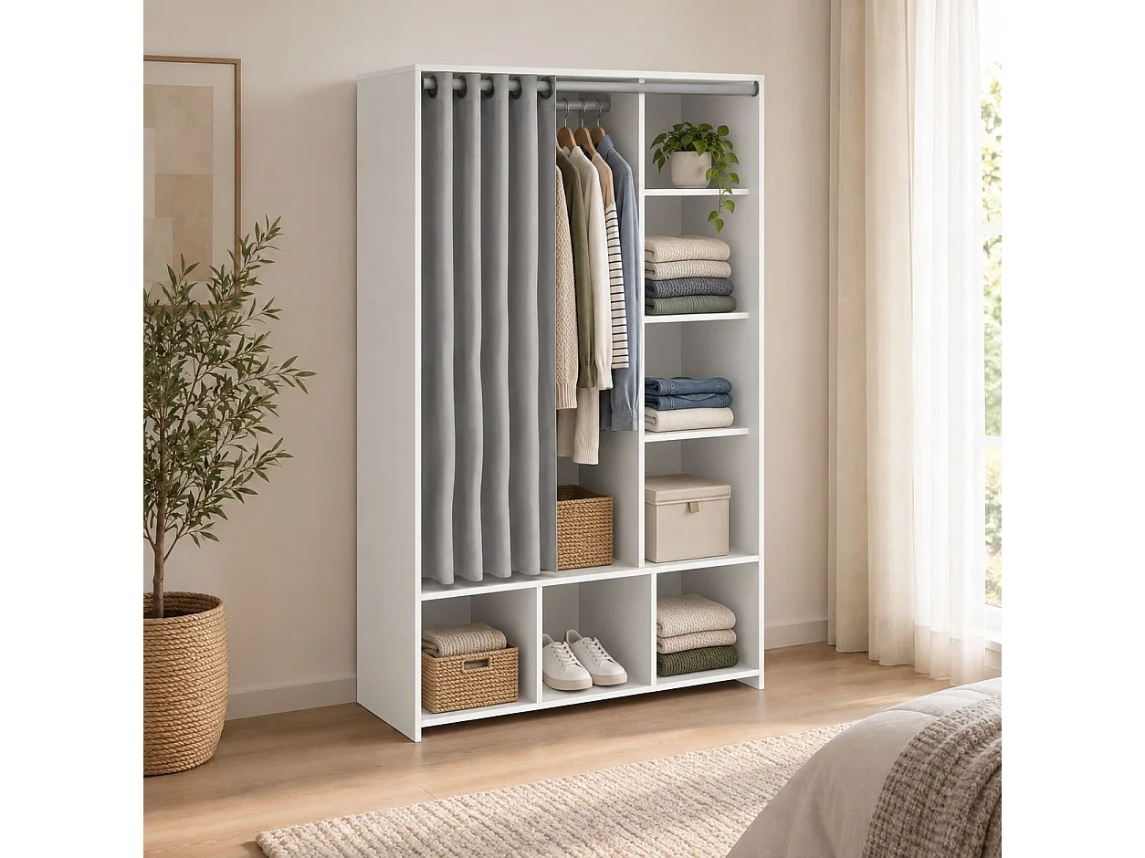 GroÃŸer Kleiderschrank Dseverin, Schlafzimmermöbel, Schrank, Garderobe, 105x48 h180 cm, WeiÃŸ und Grau