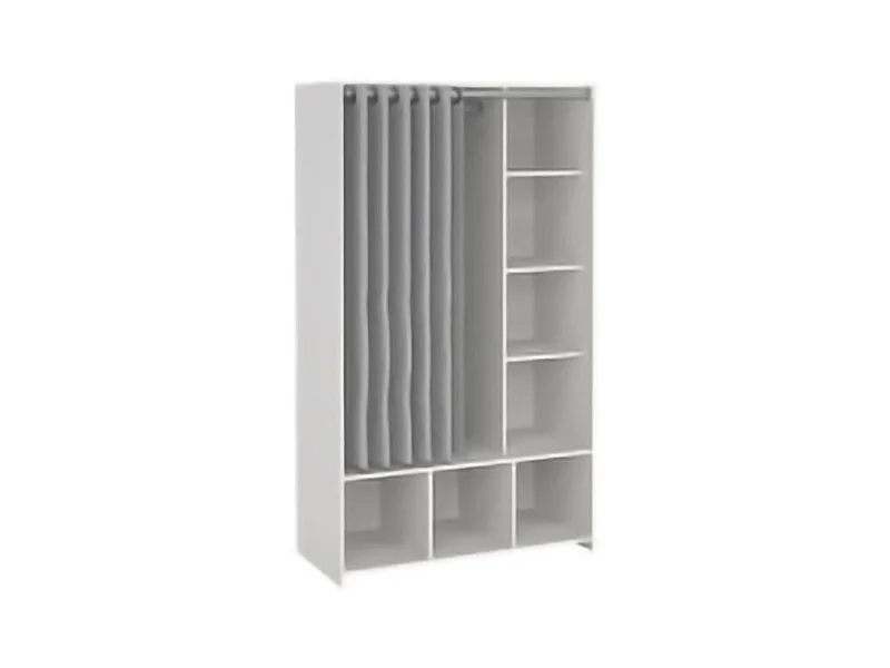 Grande Garde-robe Dseverin, Meubles de chambre, Penderie de plain-pied, Placard à vêtements, 105x48 h180 cm, Blanc et gris