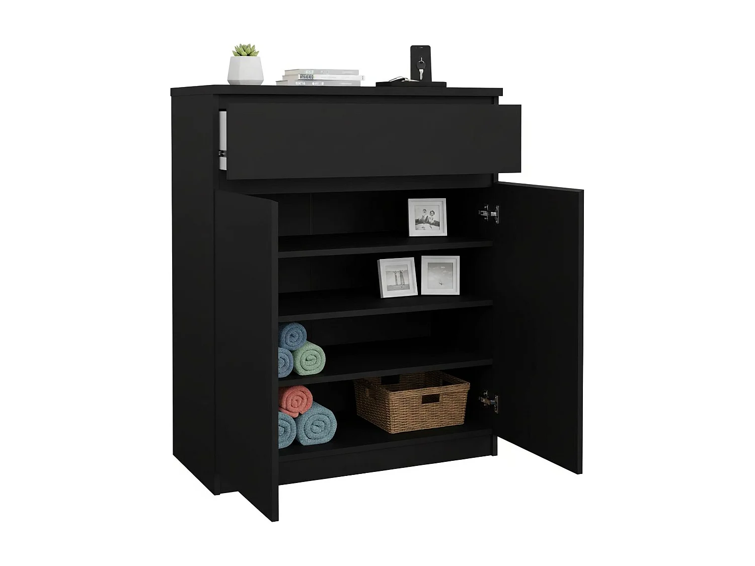 Buffet Dsanturr, Buffet du salon, Commode de salon, Garde-manger de cuisine, 80x40 h100 cm, Noir