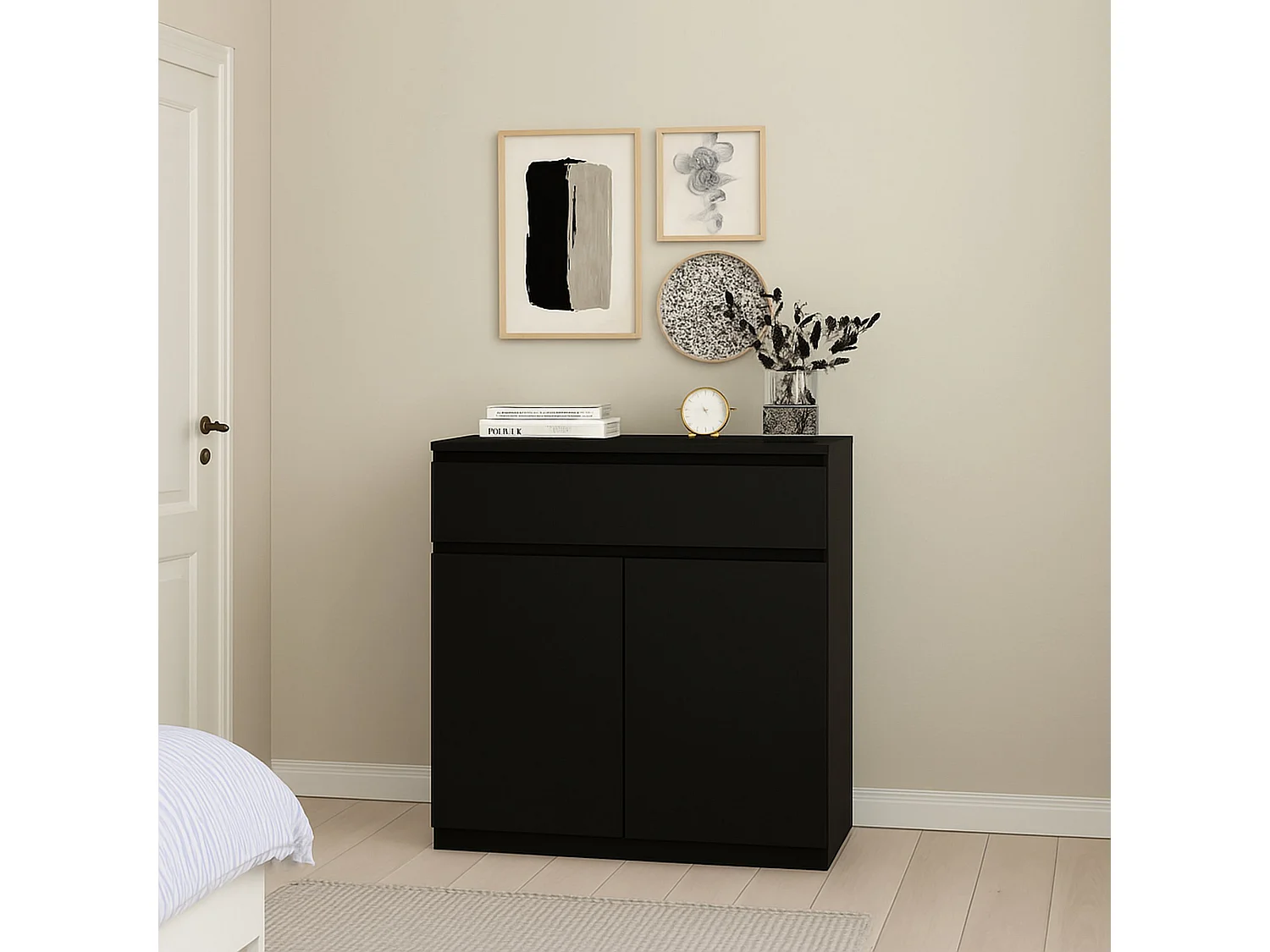 Buffet Dsanturr, Buffet du salon, Commode de salon, Garde-manger de cuisine, 80x40 h100 cm, Noir