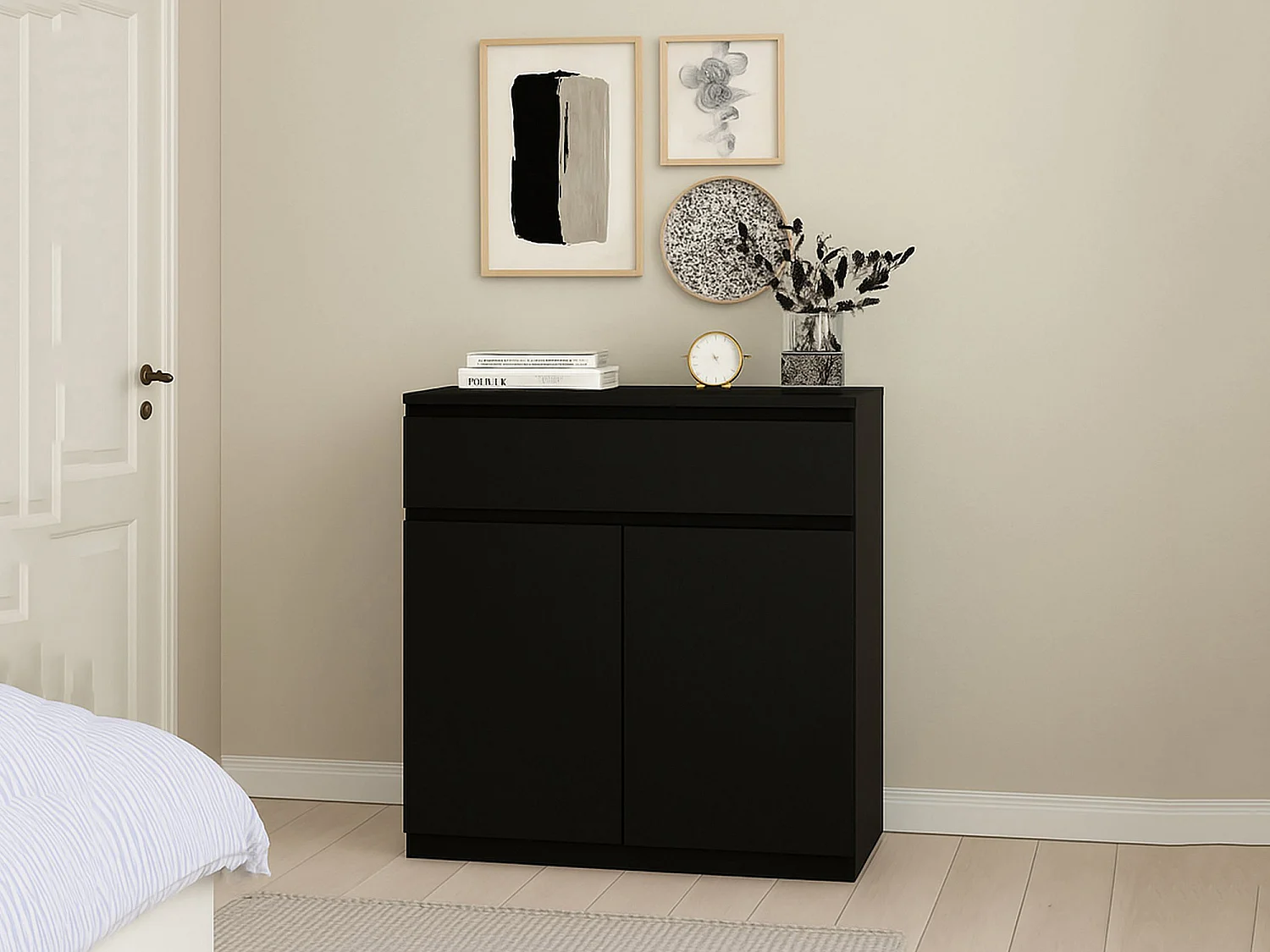 Buffet Dsanturr, Buffet du salon, Commode de salon, Garde-manger de cuisine, 80x40 h100 cm, Noir