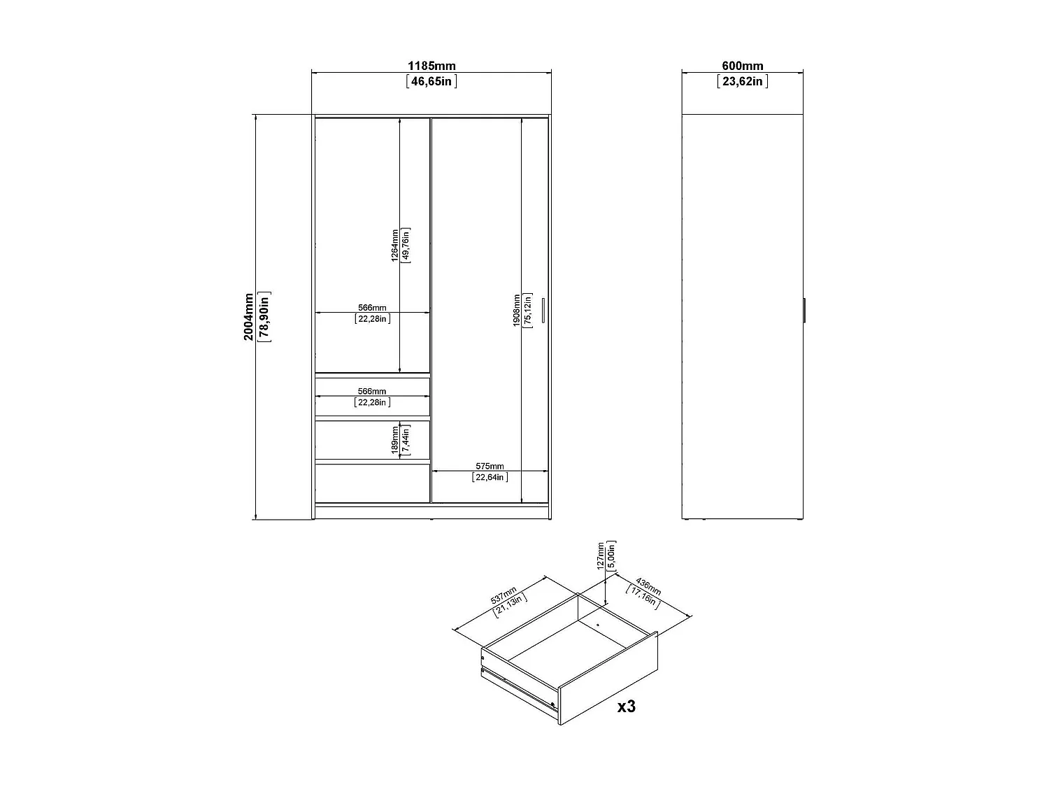 Garde-robe 2 portes Dscalvin, Meubles de chambre, Penderie de plain-pied, Placard à vêtements, 119x60 h200 cm, Blanc
