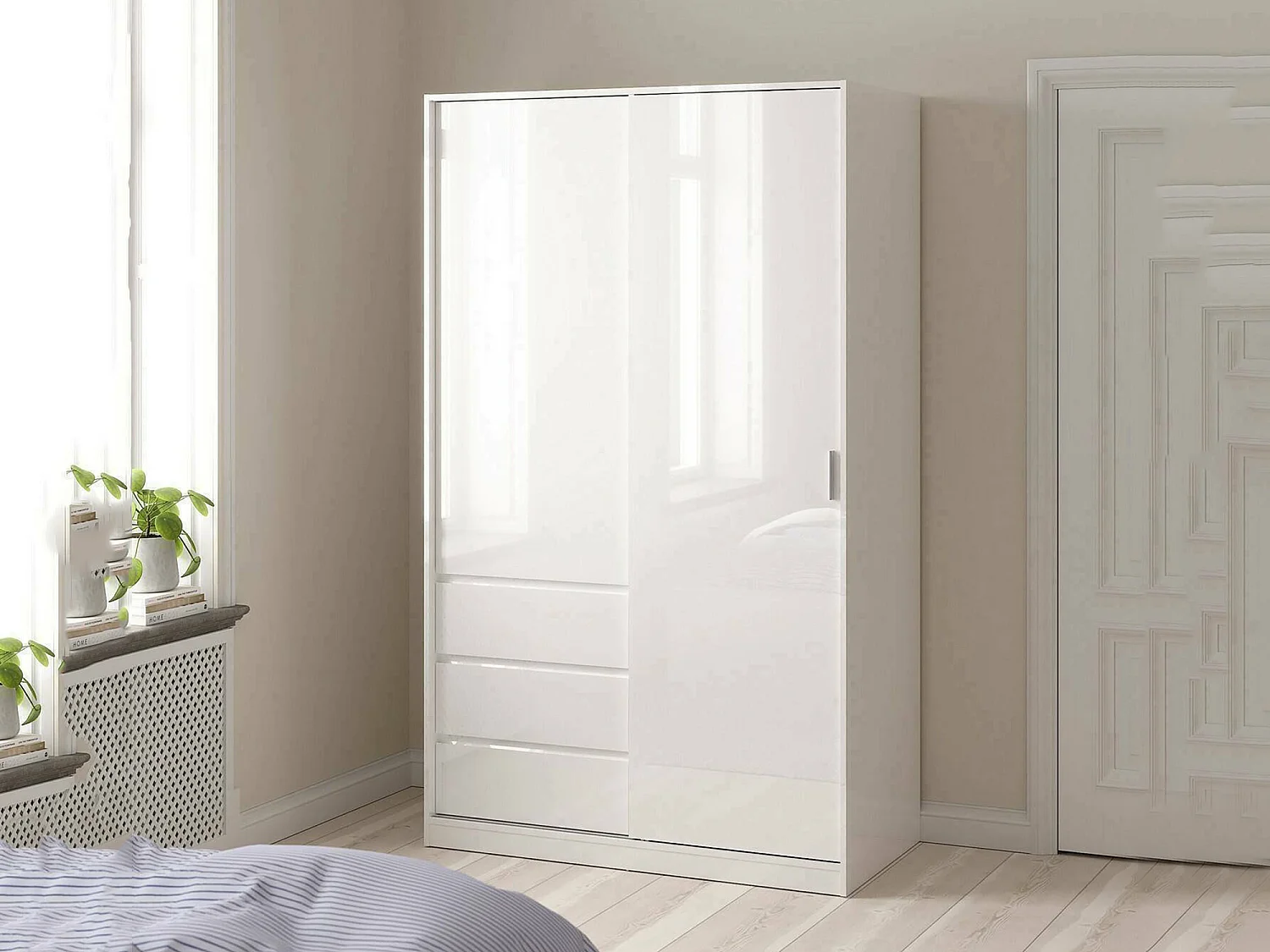 Garde-robe 2 portes Dscalvin, Meubles de chambre, Penderie de plain-pied, Placard à vêtements, 119x60 h200 cm, Blanc