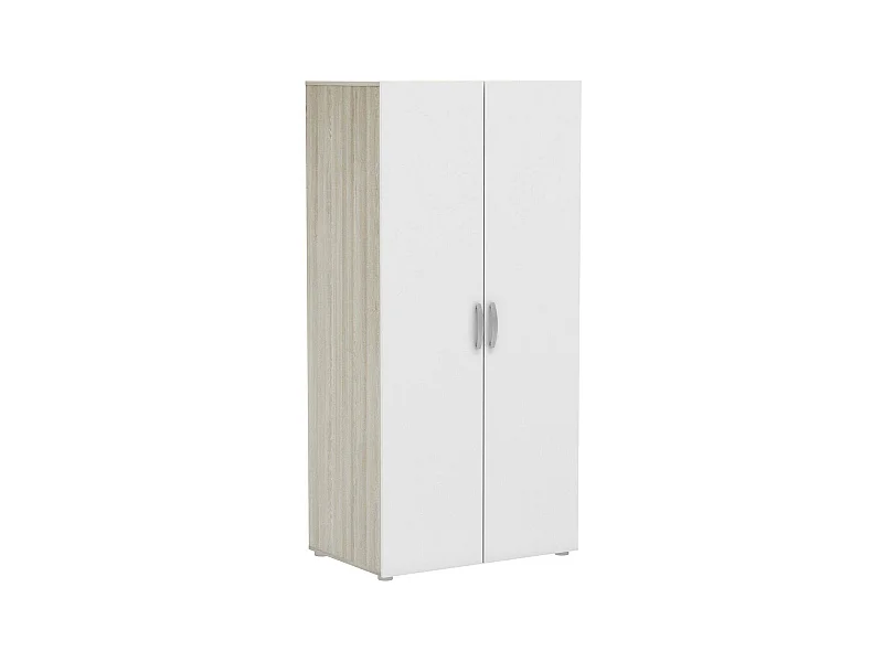 Kleiderschrank 2 Türen Dfreita, Schlafzimmermöbel, Schrank, Garderobe, 79x52 h166 cm, Eiche und MattweiÃŸ