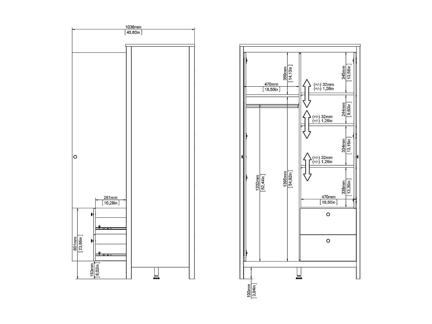 Guardaroba 2 Ante Lagertha, 4 Ripiani, 58.4x199h cm Bianco, Armadio Camera da Letto