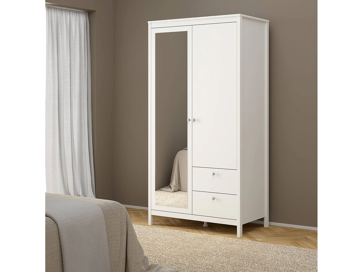 Garde-robe 2 portes Dscarlat, Meubles de chambre, Penderie de plain-pied, Placard à vêtements, 102x58 h199 cm, Blanc