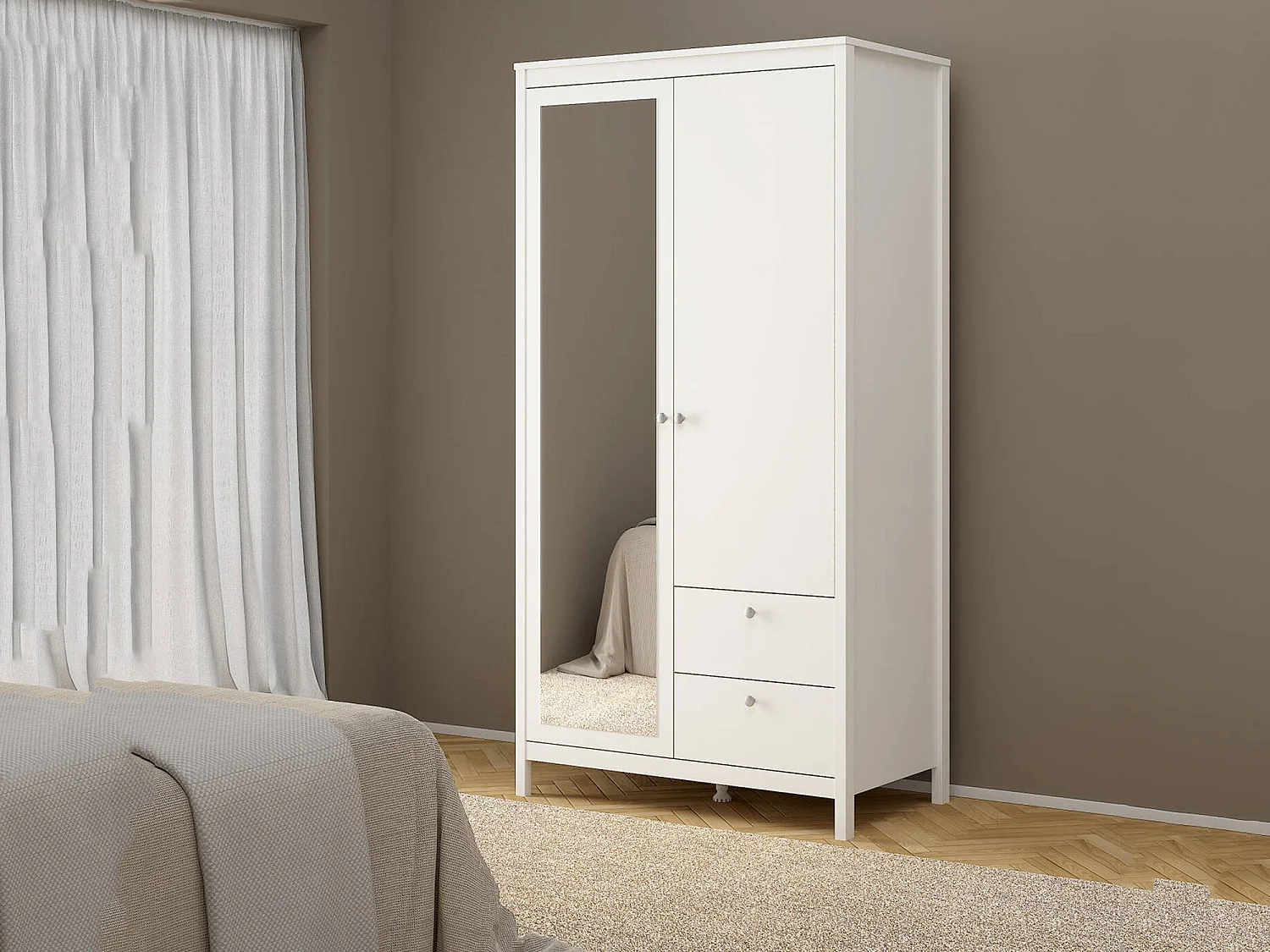 Garde-robe 2 portes Dscarlat, Meubles de chambre, Penderie de plain-pied, Placard à vêtements, 102x58 h199 cm, Blanc