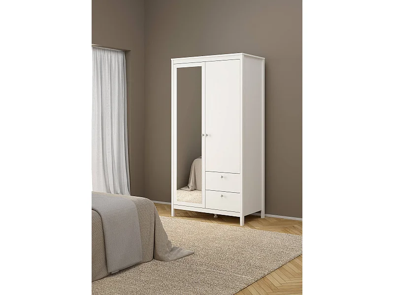 Garde-robe 2 portes Dscarlat, Meubles de chambre, Penderie de plain-pied, Placard à vêtements, 102x58 h199 cm, Blanc