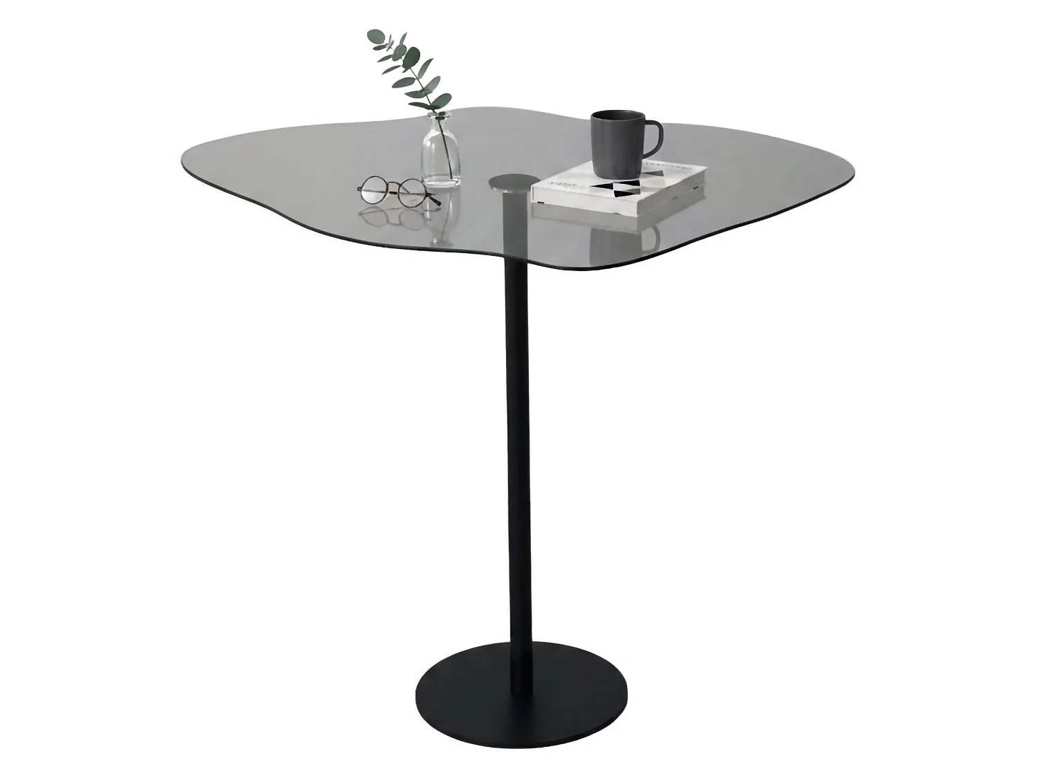 Table basse de salon, effet fumé, 60x45x50h cm noir, forme fantaisie, dégradé de couleur, plateau fumé