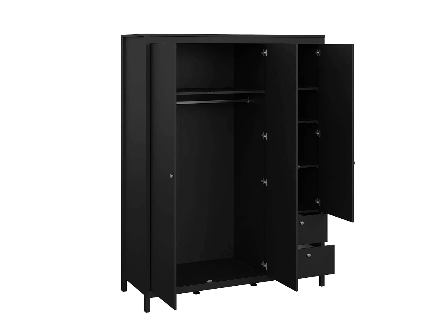 Garde-robe 3 portes Dselvagg, Meubles de chambre, Penderie de plain-pied, Placard à vêtements, 150x58 h199 cm, Noir