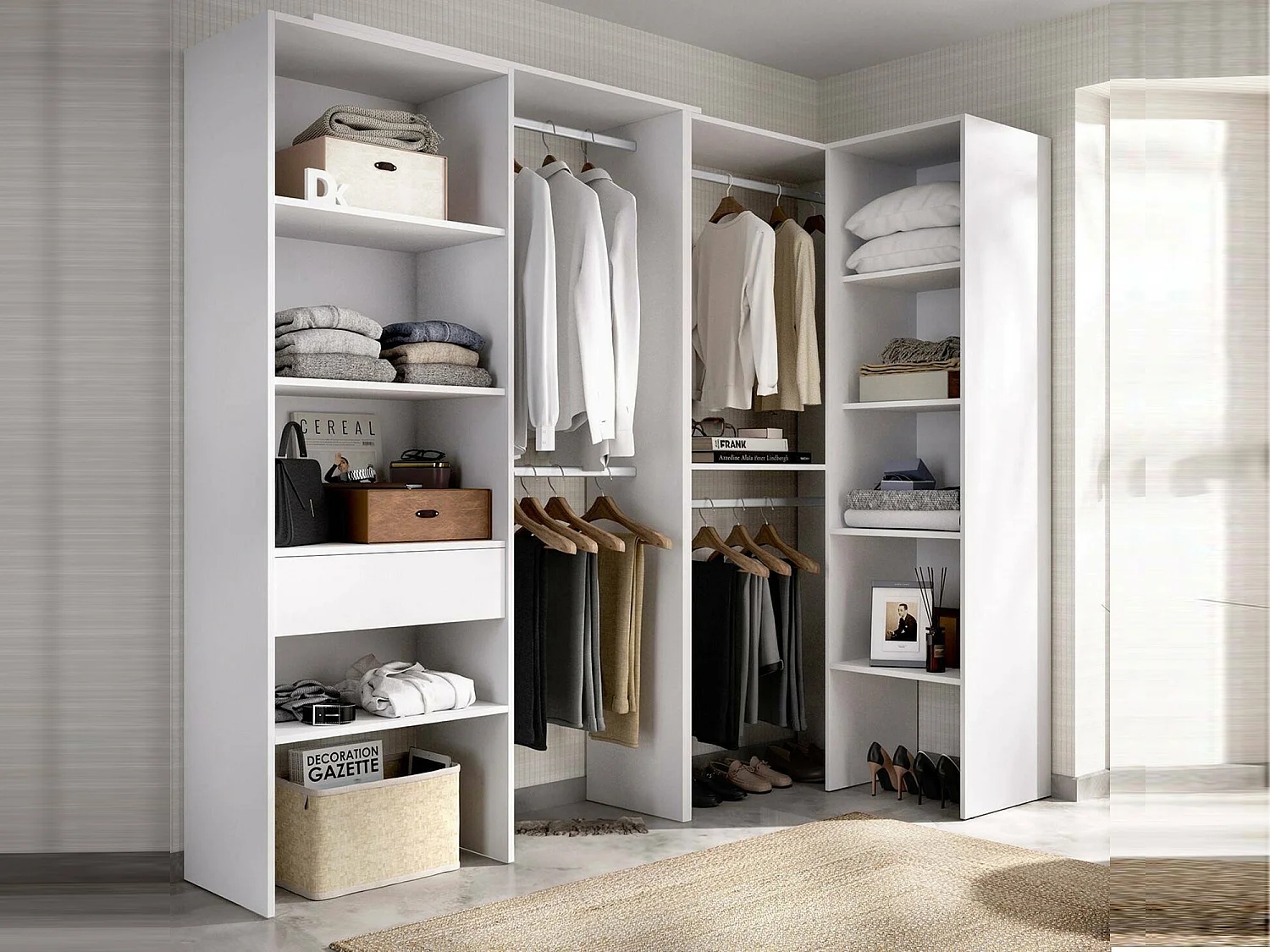 Grande Garde-robe Dhenle, Meubles de chambre, Penderie de plain-pied, Placard à vêtements, 248x79 h187 cm, Blanc