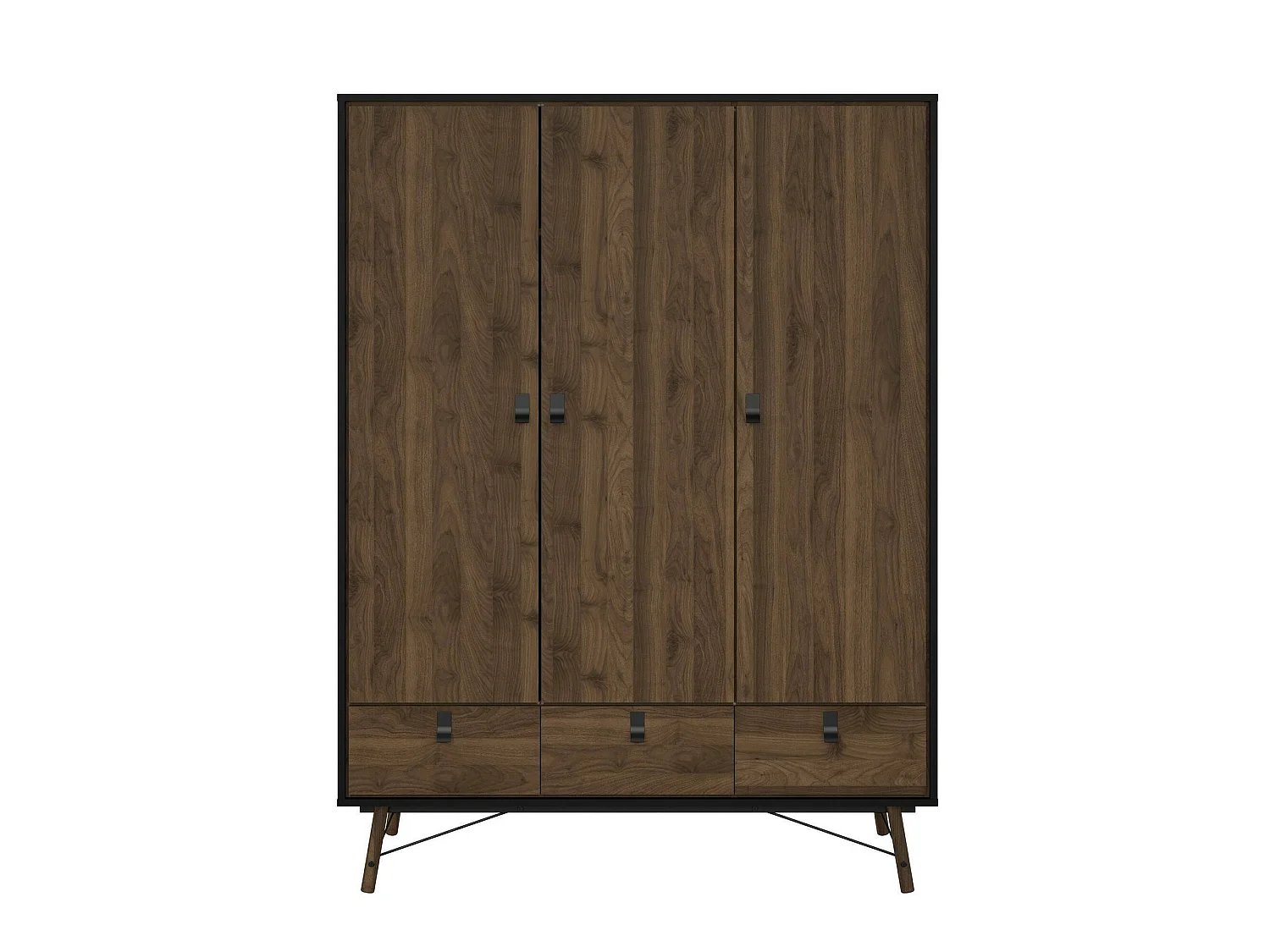 Dverdell 3-deurskast, Slaapkamermeubel, Inloopkast, Kledingkast, 150x60 h200 cm, Zwart en Walnoot