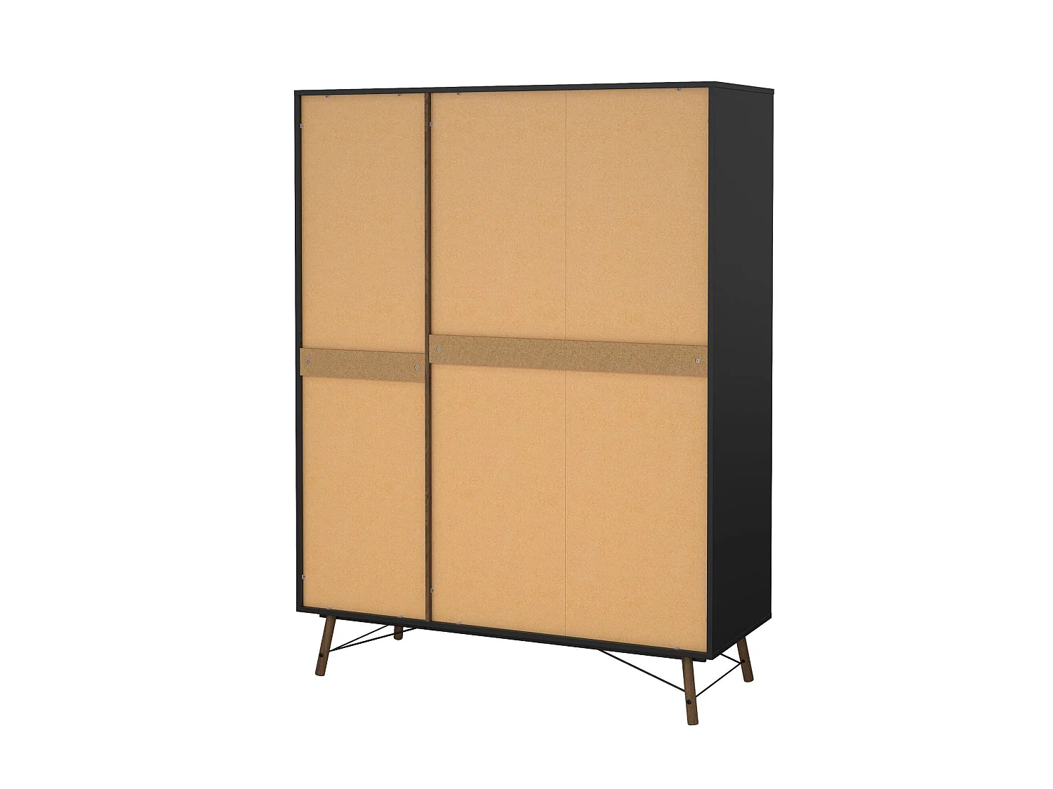 Garde-robe 3 portes Dverdell, Meubles de chambre, Penderie de plain-pied, Placard à vêtements, 150x60 h200 cm, Noir et Noyer