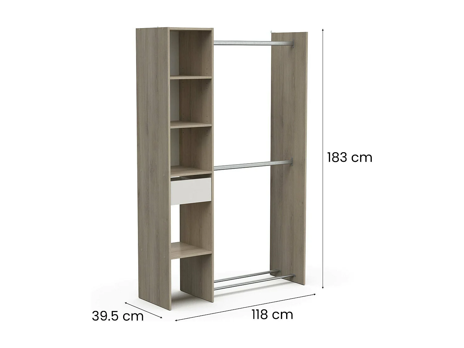 Gran Armario Dyamashit, Muebles de dormitorio, Vestidor, Armario de ropa, 118x40 h183 cm, Roble y Blanco mate