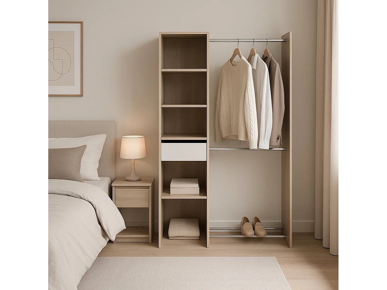 Gran Armario Dyamashit, Muebles de dormitorio, Vestidor, Armario de ropa, 118x40 h183 cm, Roble y Blanco mate