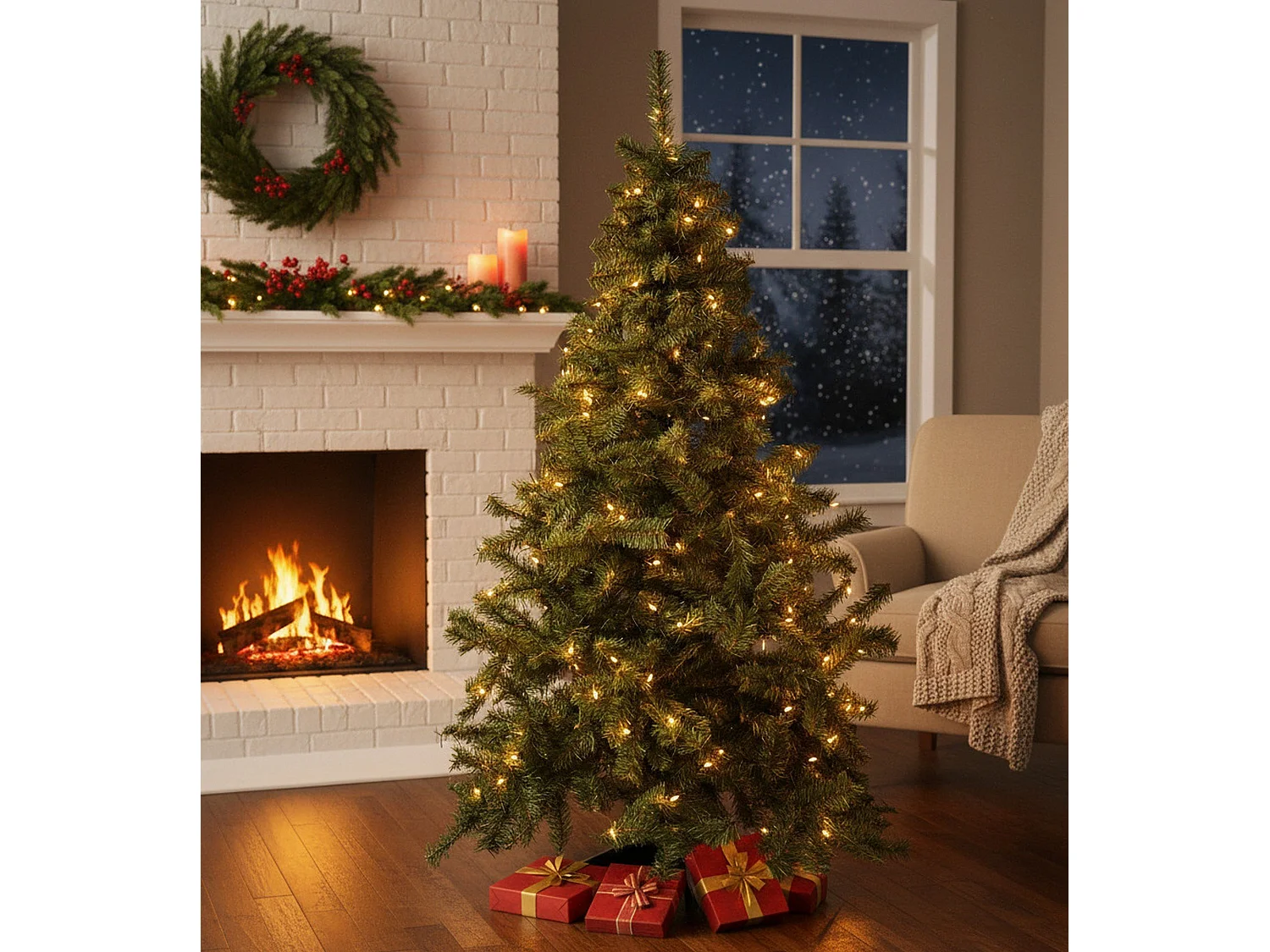 Albero di Natale 180 cm Tinsel, 61 Rami Made in Italy, 180h cm Verde