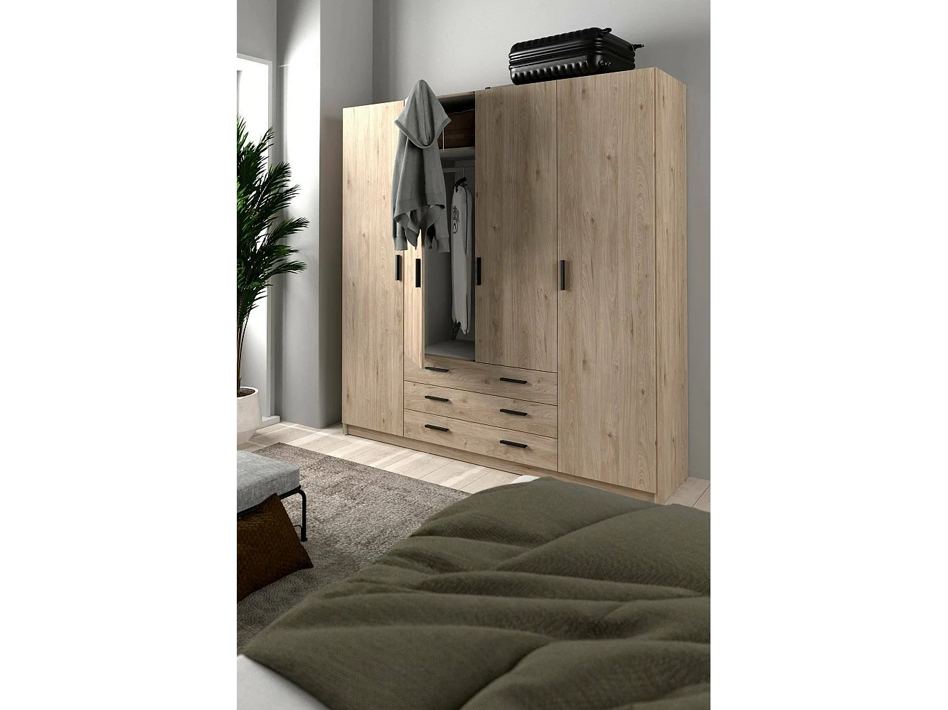 Grande Garde-robe Dserafin, Meubles de chambre, Penderie de plain-pied, Placard à vêtements, 196x50 h200 cm, Chêne clair