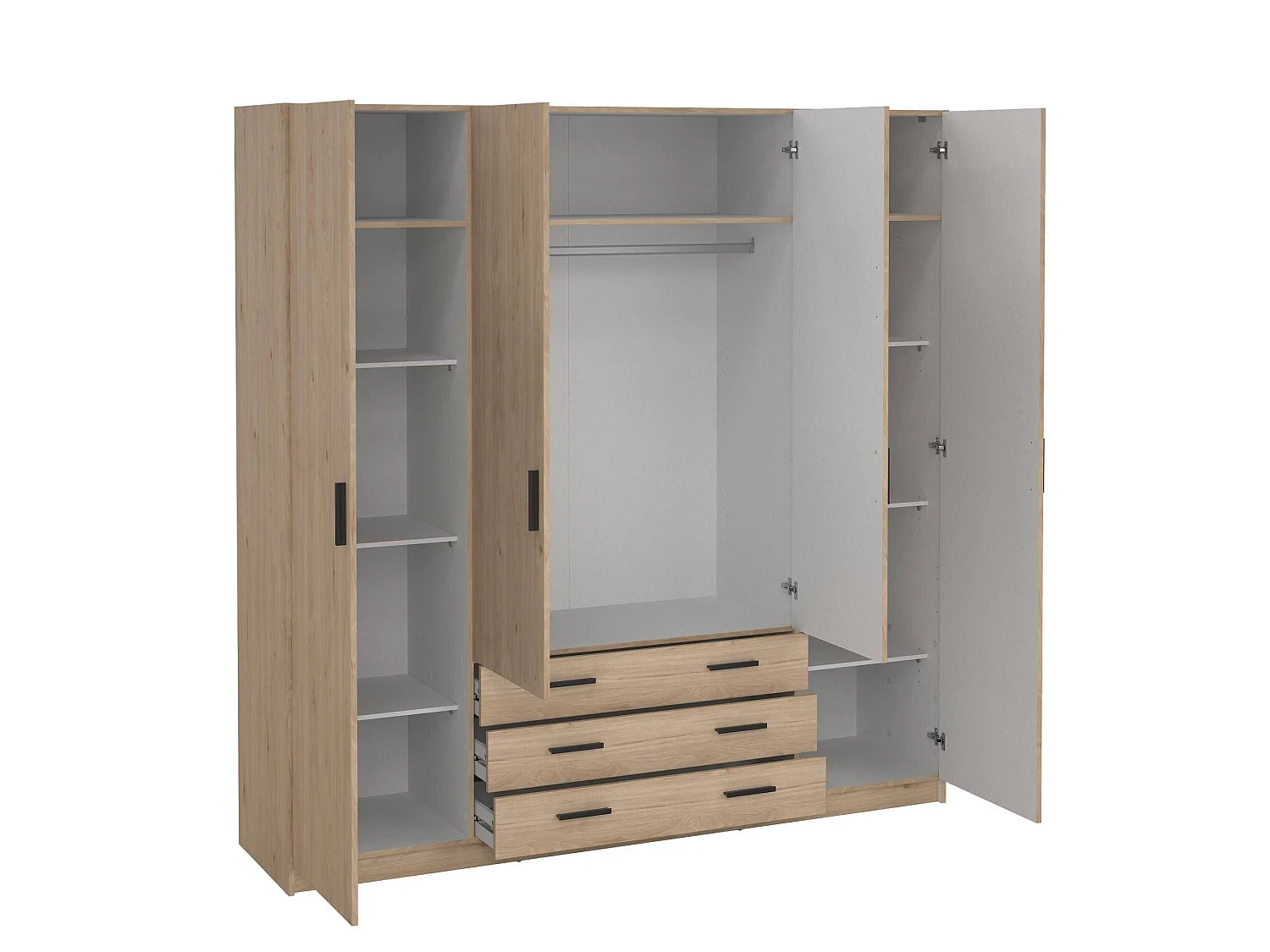 Grande Garde-robe Dserafin, Meubles de chambre, Penderie de plain-pied, Placard à vêtements, 196x50 h200 cm, Chêne clair