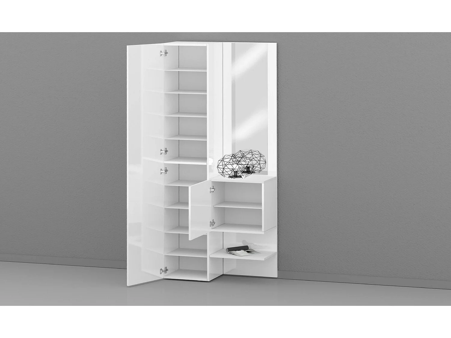 Eingangsmöbel Dcristant, Multifunktionsschrank mit 2 Türen, Mehrzweckschrank mit Spiegel, 90x35h190 cm, WeiÃŸ