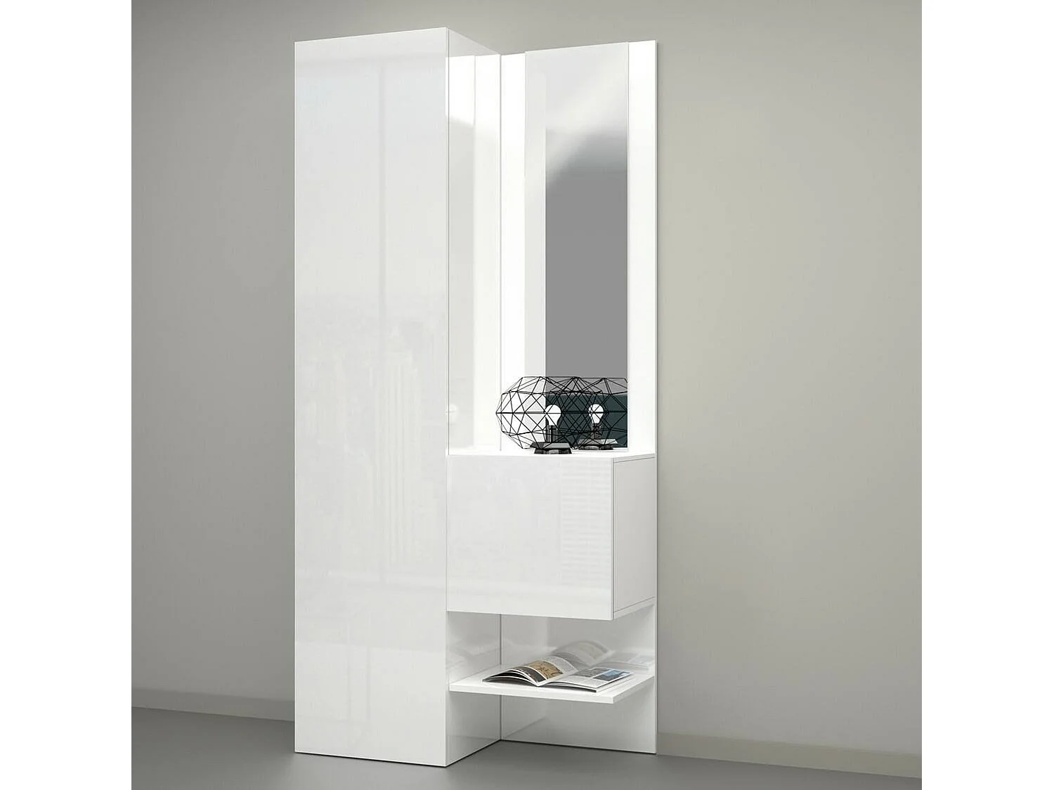 Meuble d'entrée Vinicio, Armoire multifonctionnelle avec 2 portes, Armoire polyvalente avec miroir, 90x35h190 cm, Blanc