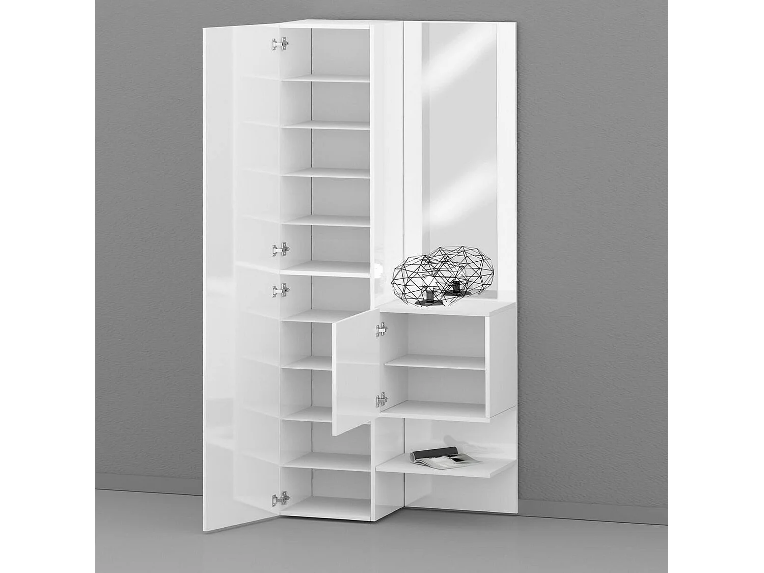 Mueble de entrada Dcristant, Mueble multifuncional con 2 puertas, Mueble multiusos con espejo, 90x35h190 cm, Blanco