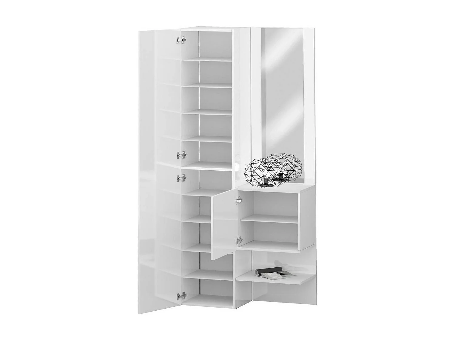 Mueble de entrada Dcristant, Mueble multifuncional con 2 puertas, Mueble multiusos con espejo, 90x35h190 cm, Blanco