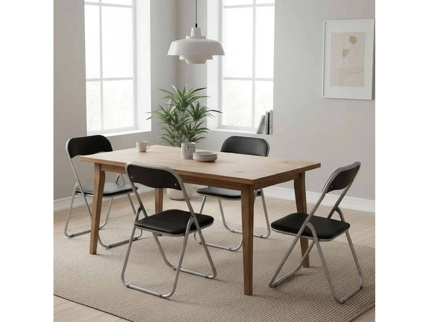 Lot de 4 chaises pliantes Marbella, Fauteuil gain de place, Chaise invité, Siège de réunion en simili cuir, 43x47h80 cm, Noir