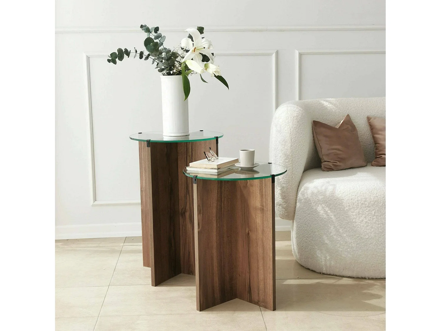 Mesa de café Dlancion, Mesa de centro baja, Revistero para sofá, Estante de la sala de estar, 40x40h60 cm, Nuez