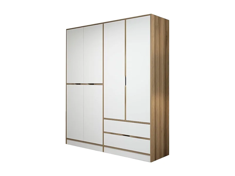 Gran Armario Dmoussaman, Muebles de dormitorio, Vestidor, Armario de ropa, 185x52 h208 cm, Blanco y Oro