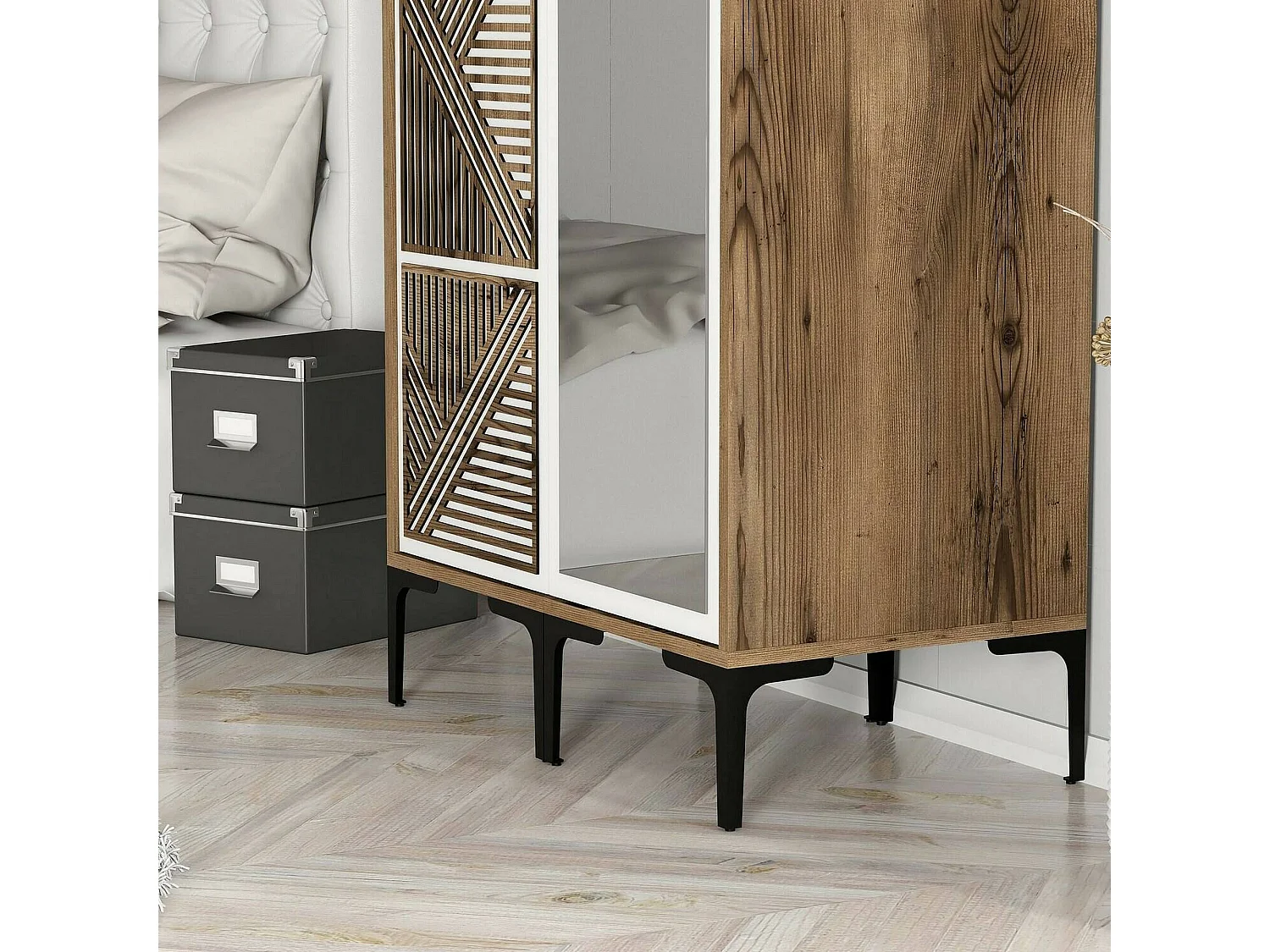 Garde-robe 2 portes Dpagliuc, Meubles de chambre, Penderie de plain-pied, Placard à vêtements, 80x201h48 cm, Noyer et Blanc