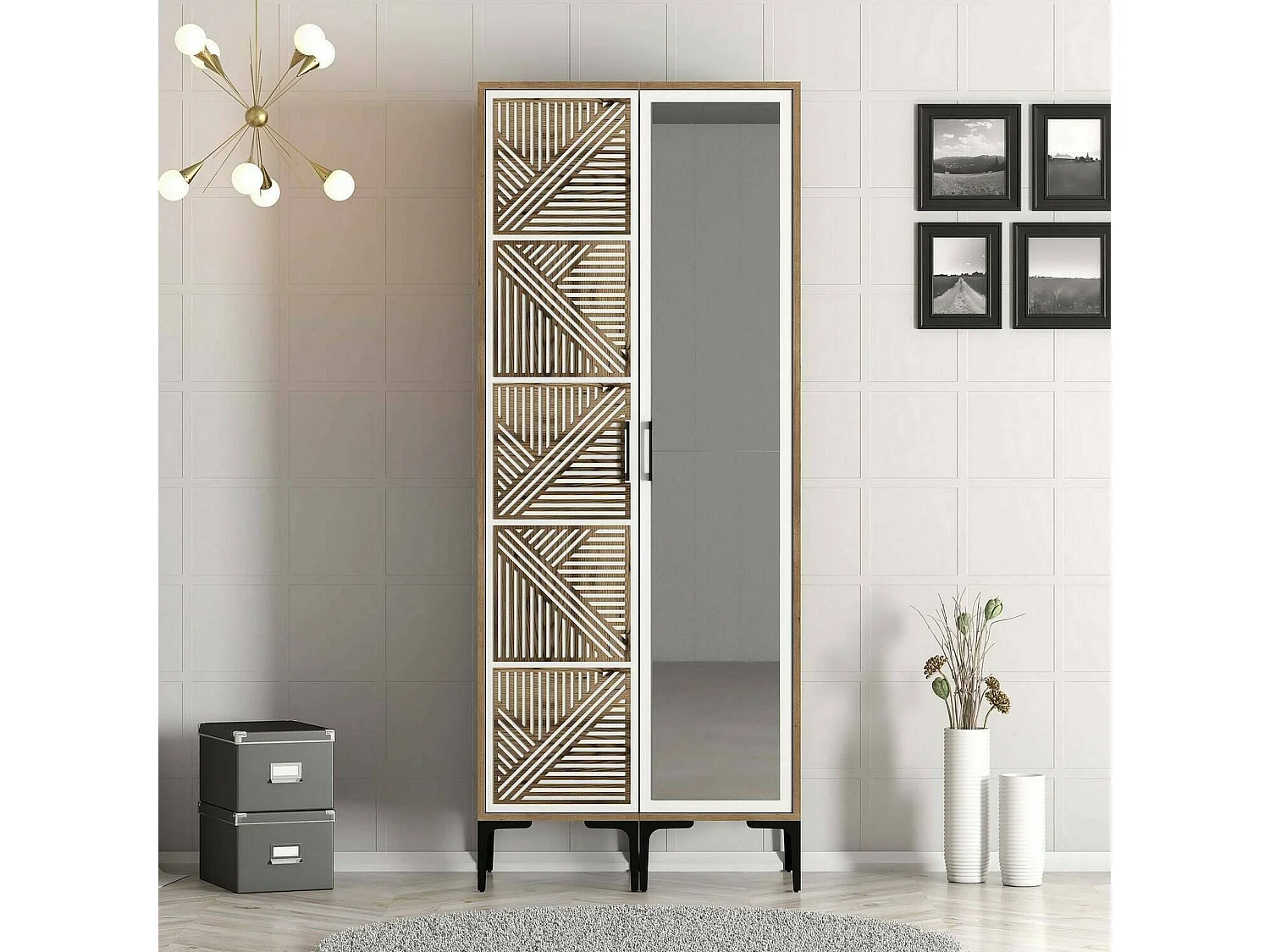 Garde-robe 2 portes Dpagliuc, Meubles de chambre, Penderie de plain-pied, Placard à vêtements, 80x201h48 cm, Noyer et Blanc