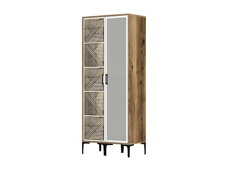 Garde-robe 2 portes Dpagliuc, Meubles de chambre, Penderie de plain-pied, Placard à vêtements, 80x201h48 cm, Noyer et Blanc