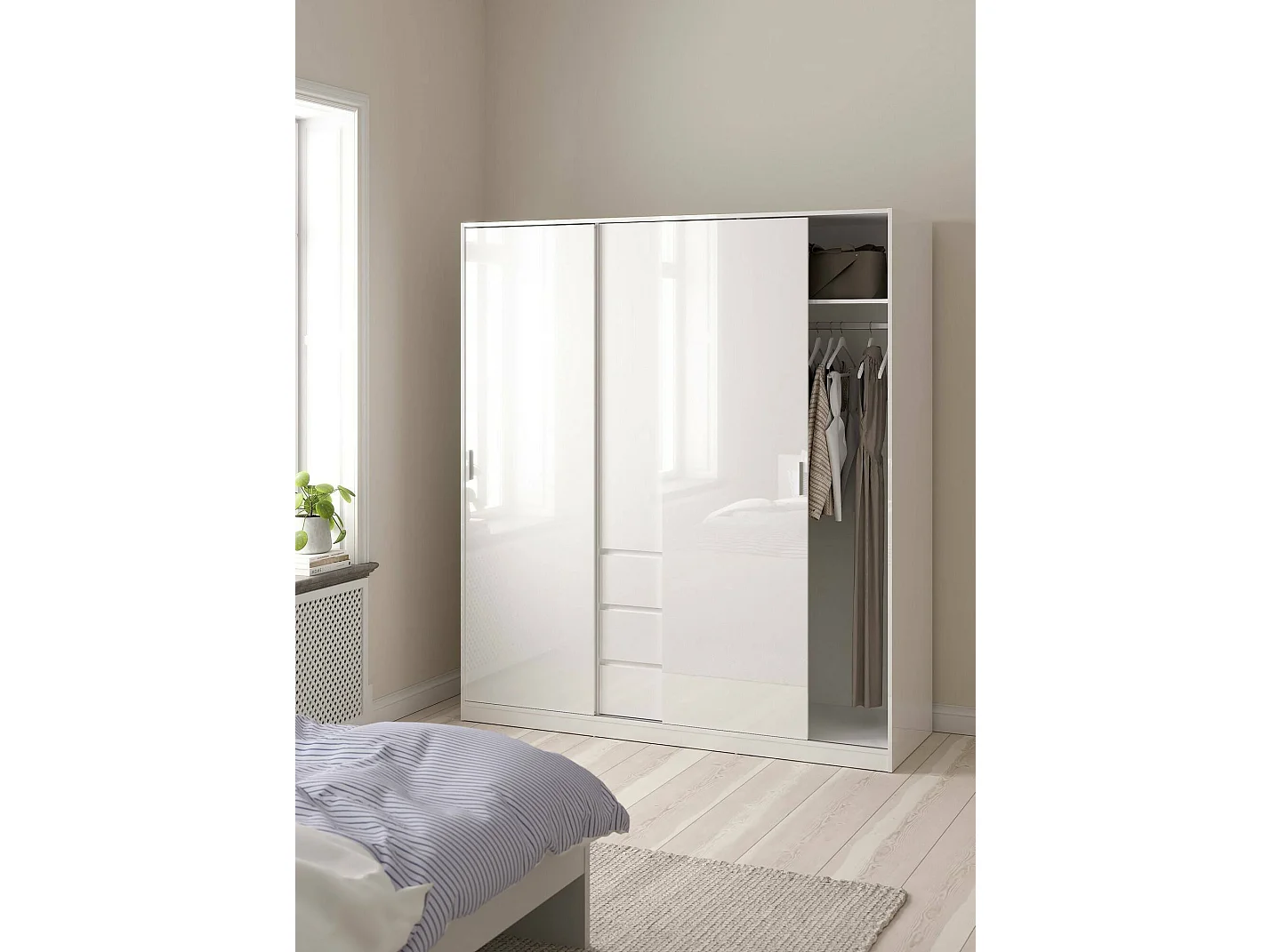 Armário Dveretou de 3 portas, Móveis de quarto, Armário, Armário, 177x60 h200 cm, Branco