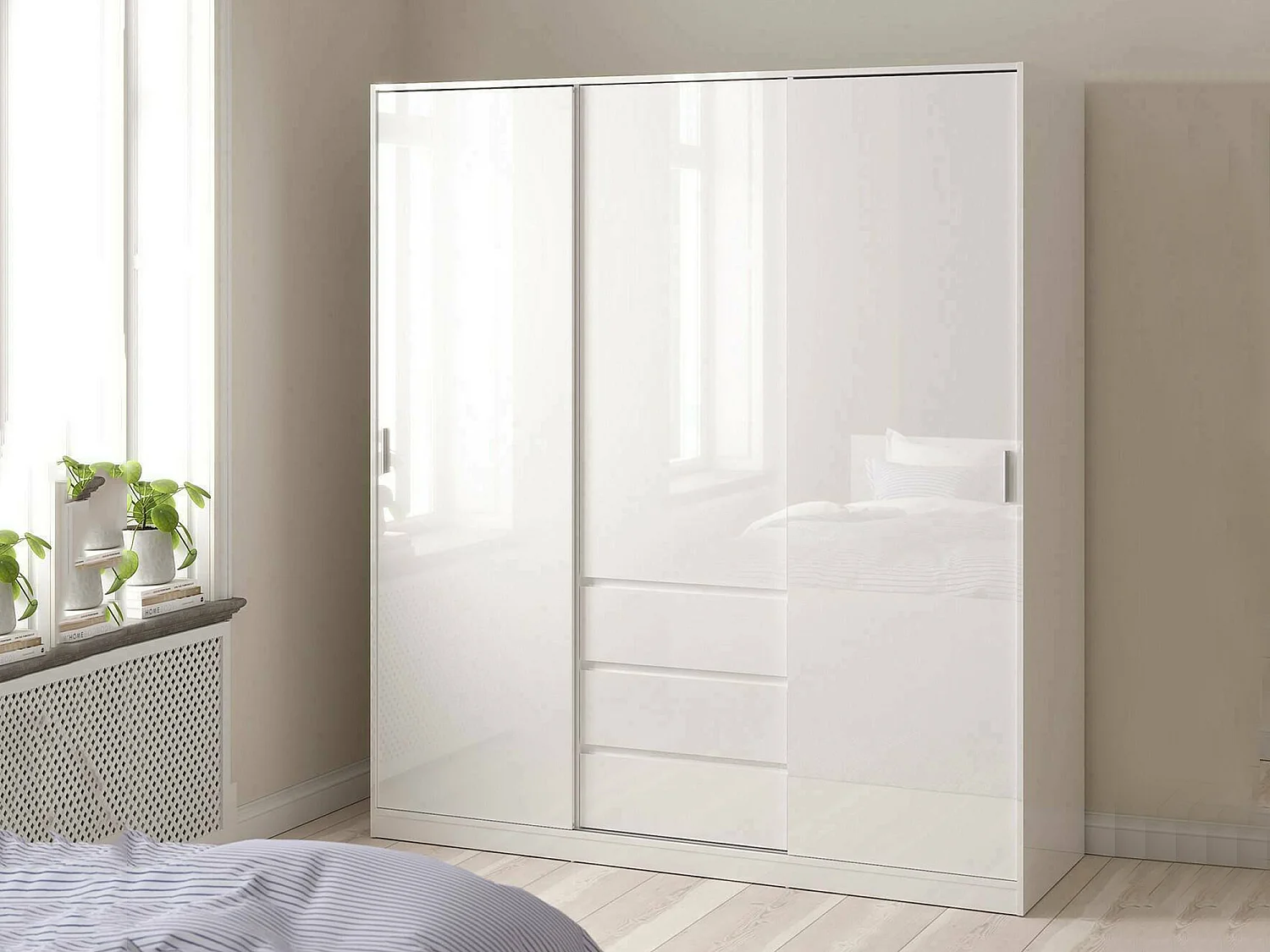 Garde-robe 3 portes Dveretou, Meubles de chambre, Penderie de plain-pied, Placard à vêtements, 177x60 h200 cm, Blanc