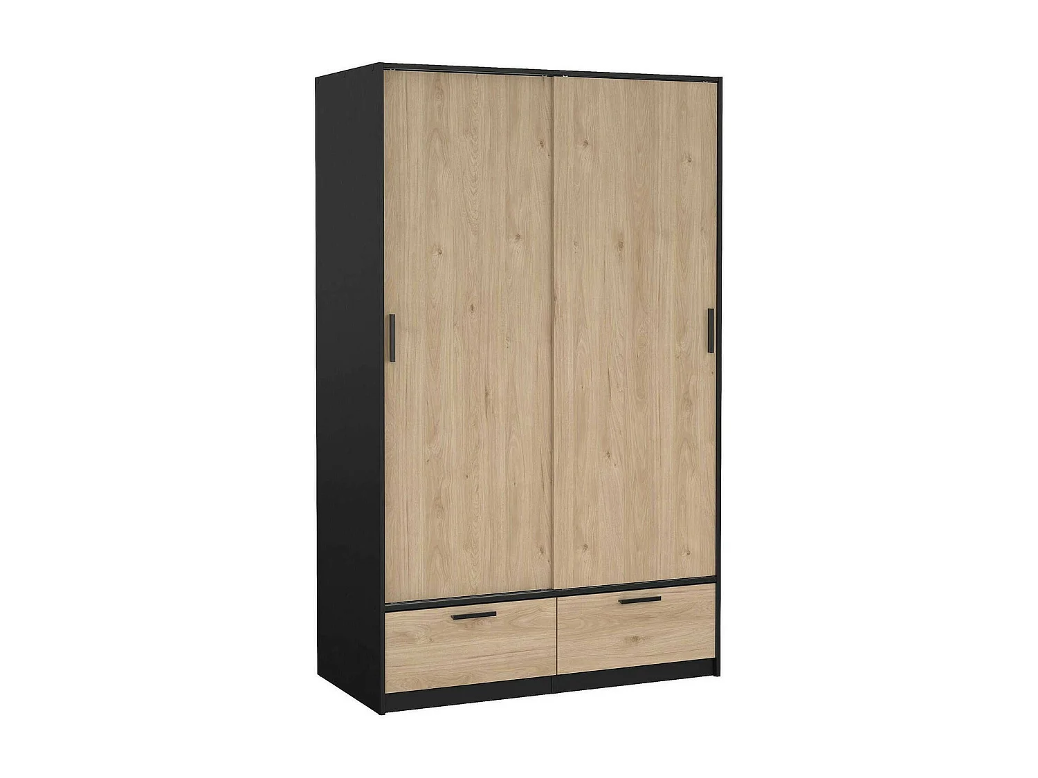 Guardaroba 2 Ante Kammuri, 2 Cassetti, 60.25x200.4h cm Nero, Armadio Camera da Letto