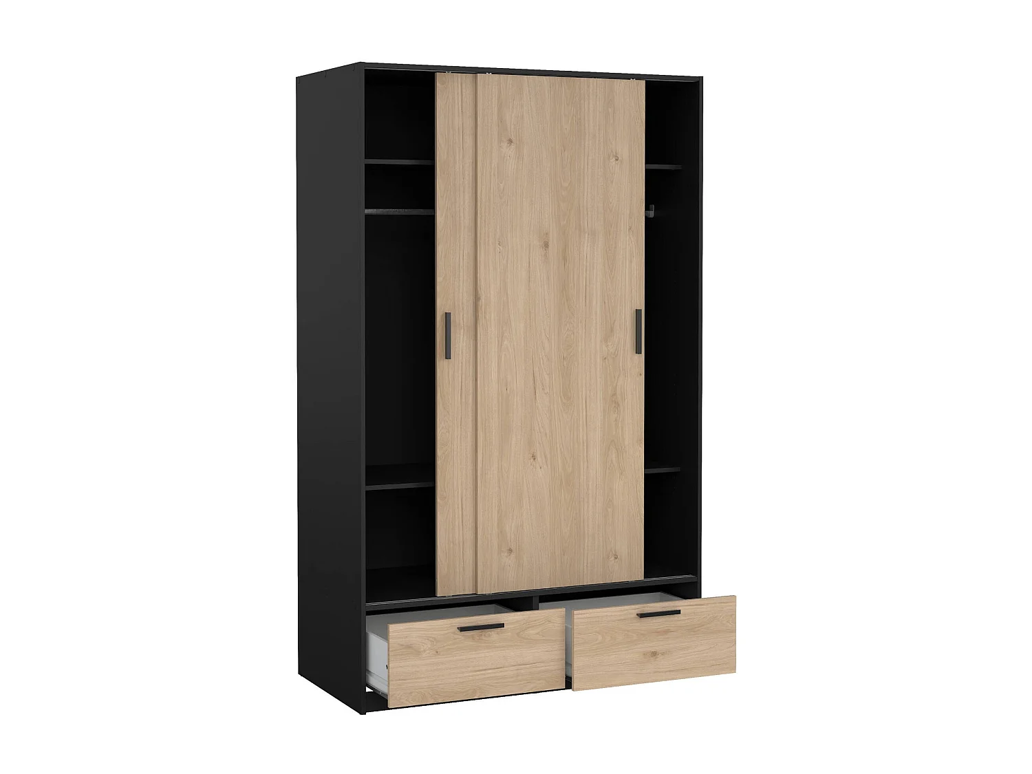 Guardaroba 2 Ante Kammuri, 2 Cassetti, 60.25x200.4h cm Nero, Armadio Camera da Letto