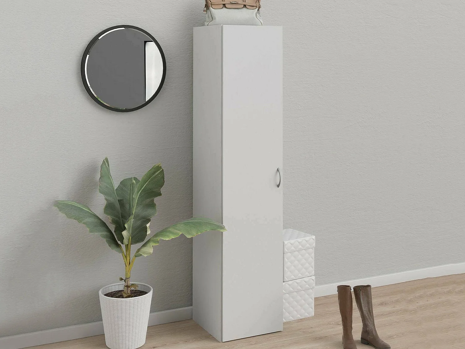 Armoire polyvalente 1 porte Dvendram, Meubles multifonctionnels, Casier à chaussures, Support à chaussures pour armoire, 39x41 h175 cm, Blanc