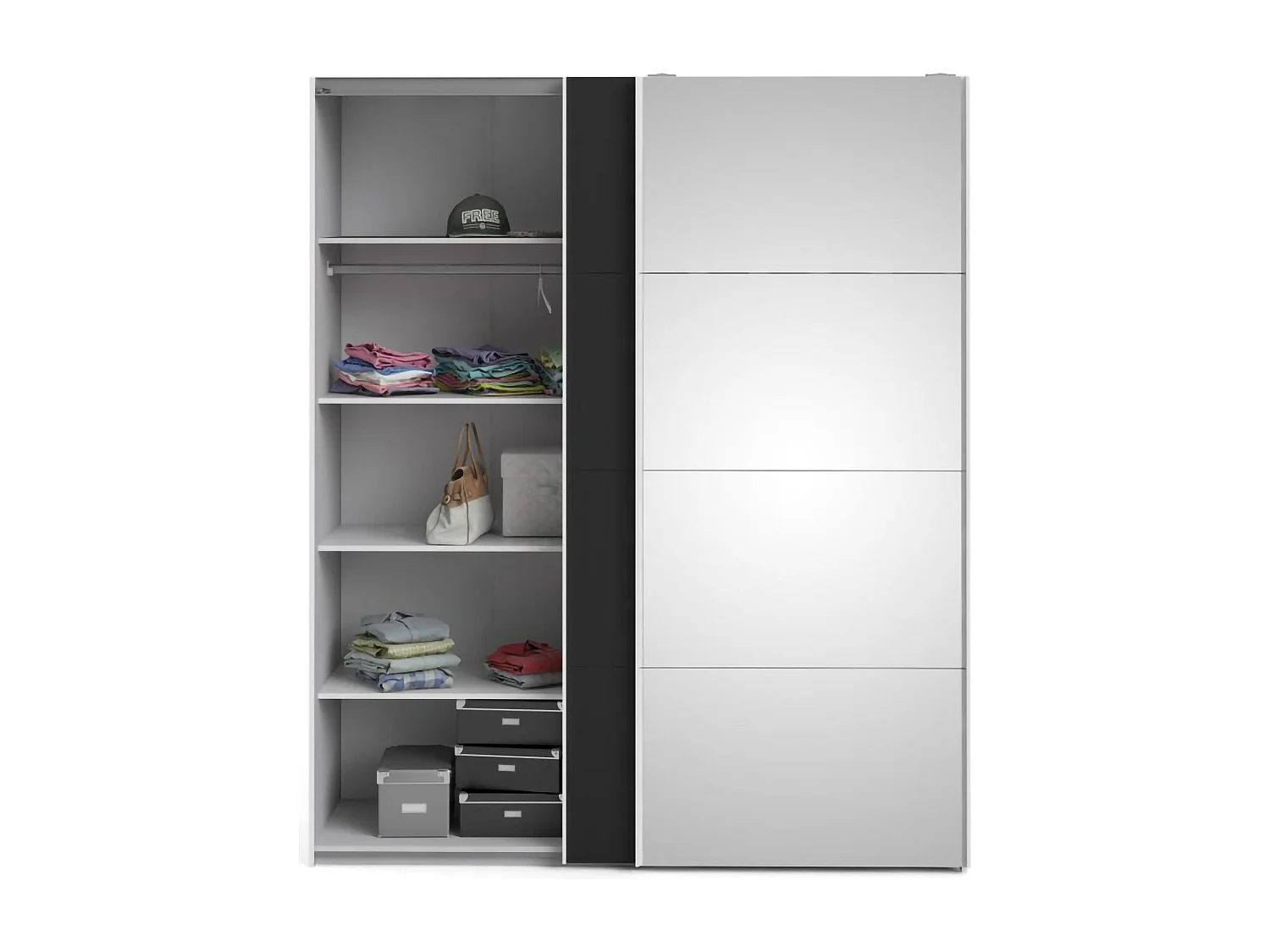 Kleiderschrank 2 Türen Dsquizz, Schlafzimmermöbel, Schrank, Garderobe, 182x61 h220 cm, WeiÃŸ und Schwarz